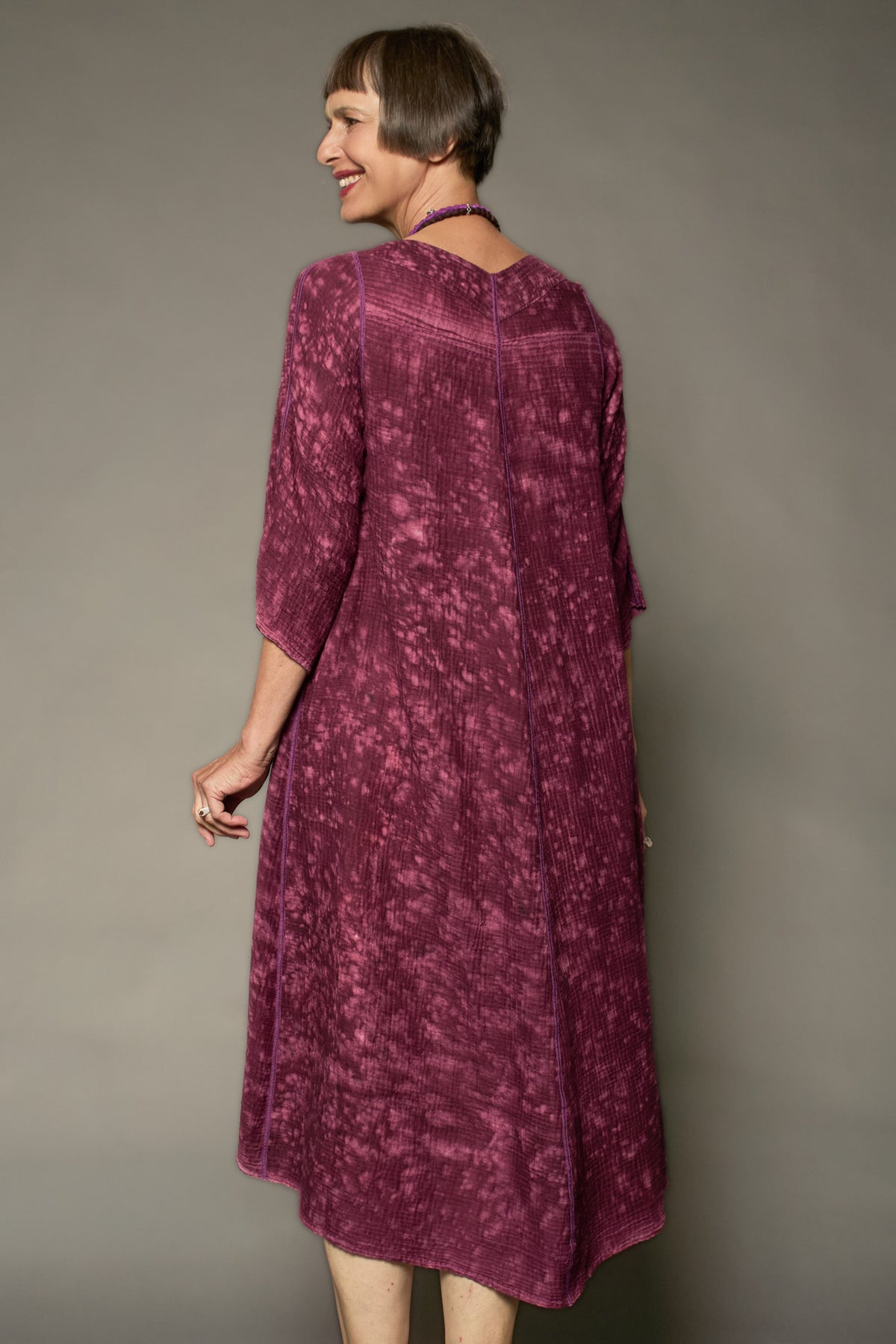 SAND SUN DYE RIPPLE KANTHA V-NECK FLARE DRESS - rs2457-pik -
