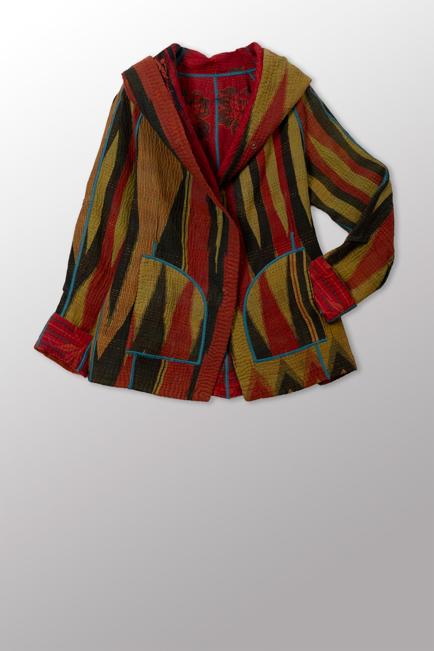 COTTON OVERDYE KANTHA HOODIE JACKET - ov4036-cgrn001m -