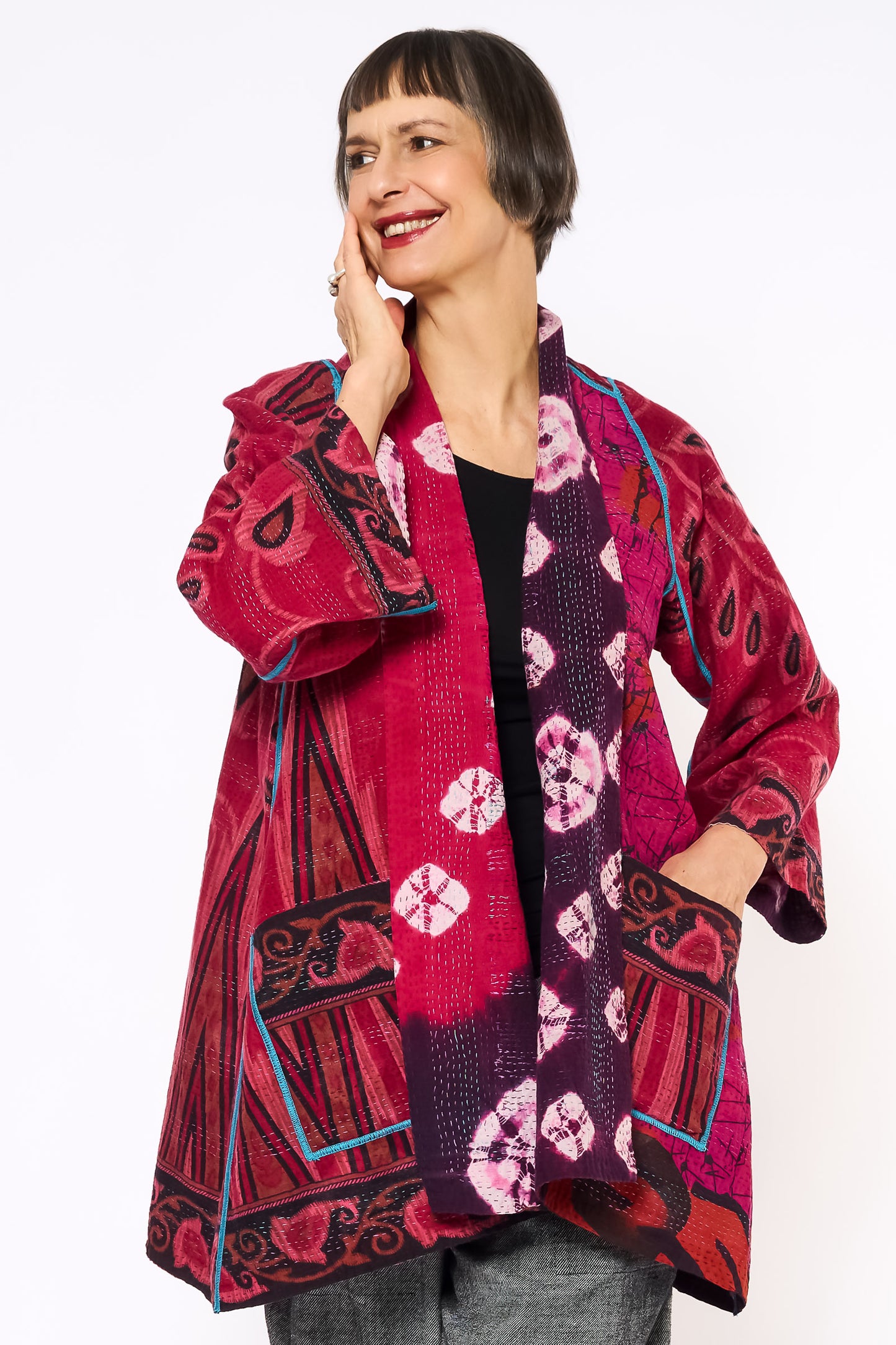 COTTON OVERDYE KANTHA A-LINE JKT - ov2003-cred005a -