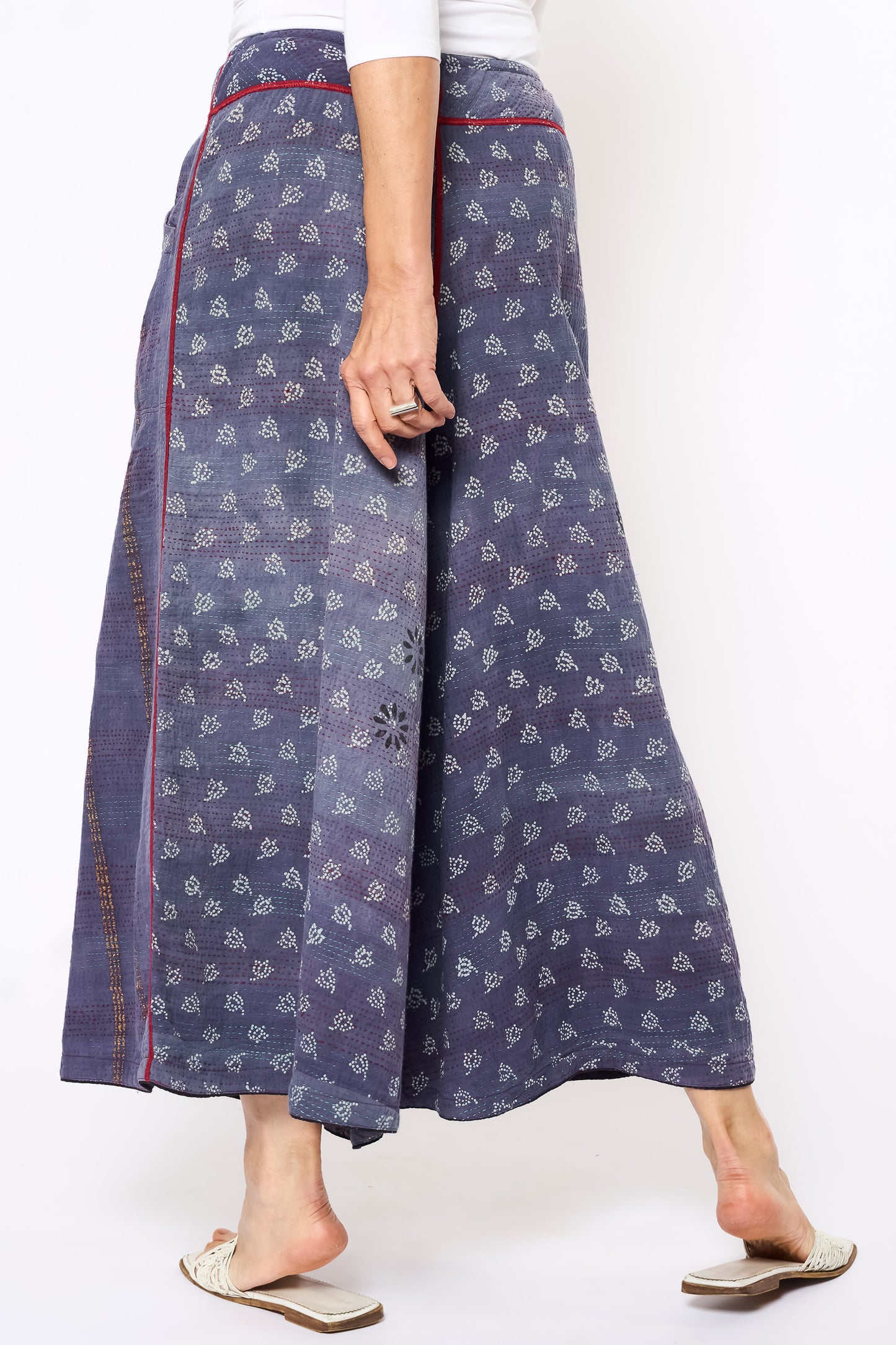 VINTAGE COTTON KANTHA WIDE LEG PANTS - cv2623-9001m -