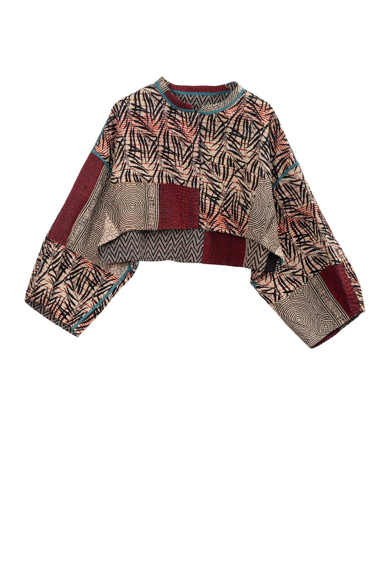 SOHO BAMBOO KANTHA SLEEVE JACKET - bo4090-cblk004s -