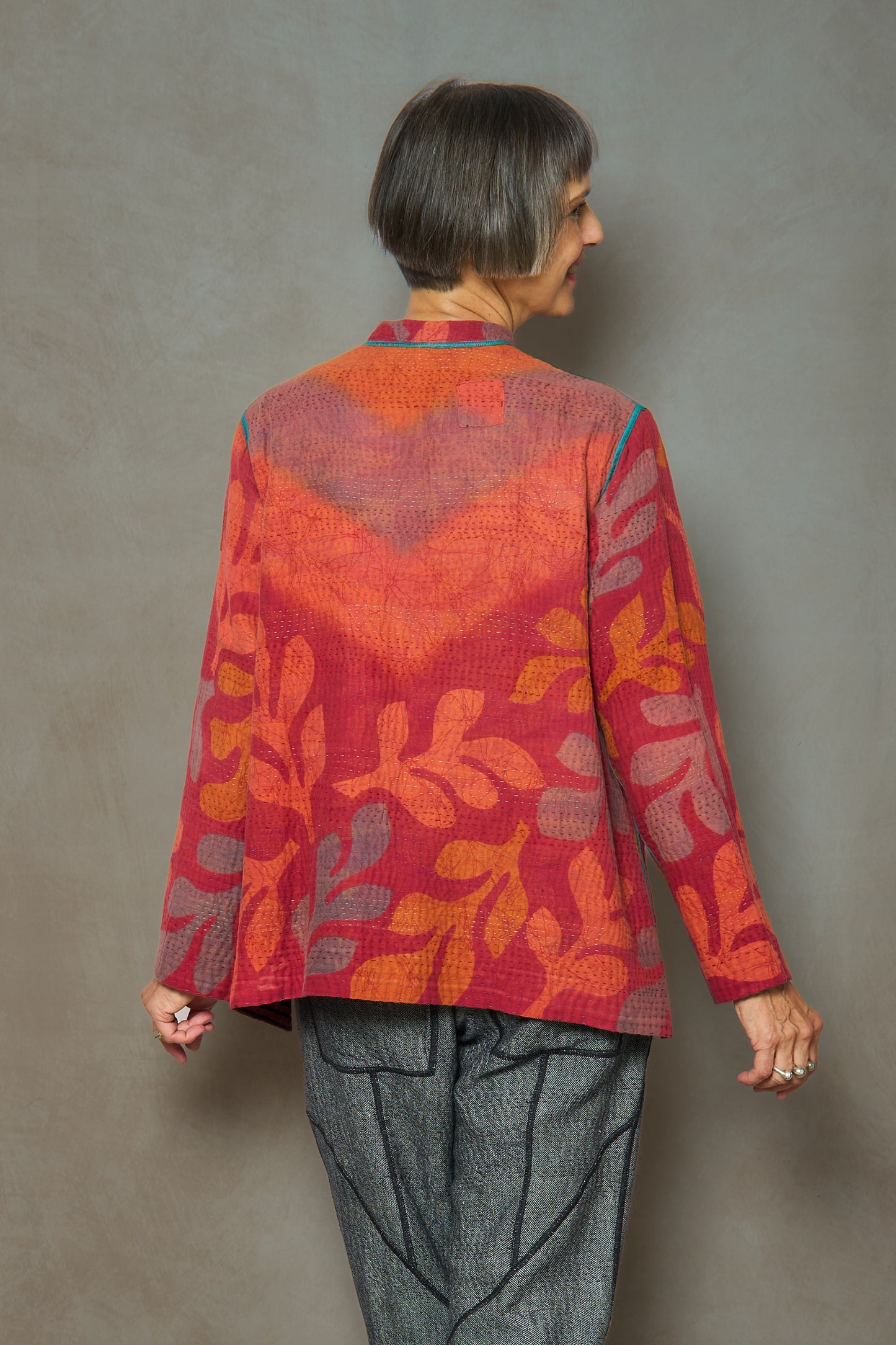 VINTAGE COTTON KANTHA KAFTAN JACKET SHORT - cv4088-0005s -
