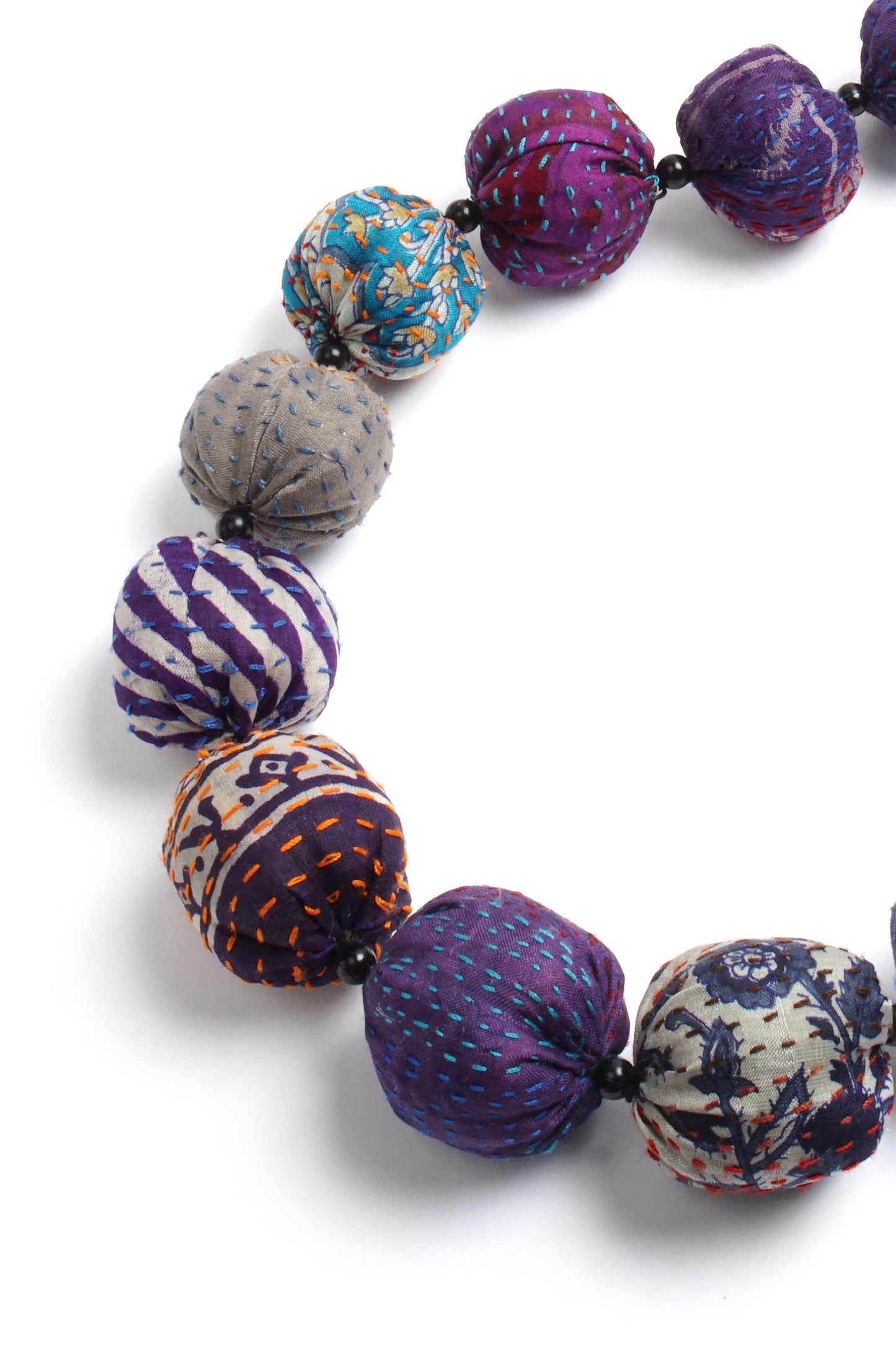 VINTAGE SILK KANTHA NUTS LONG NECKLACE - sv2702-prp -