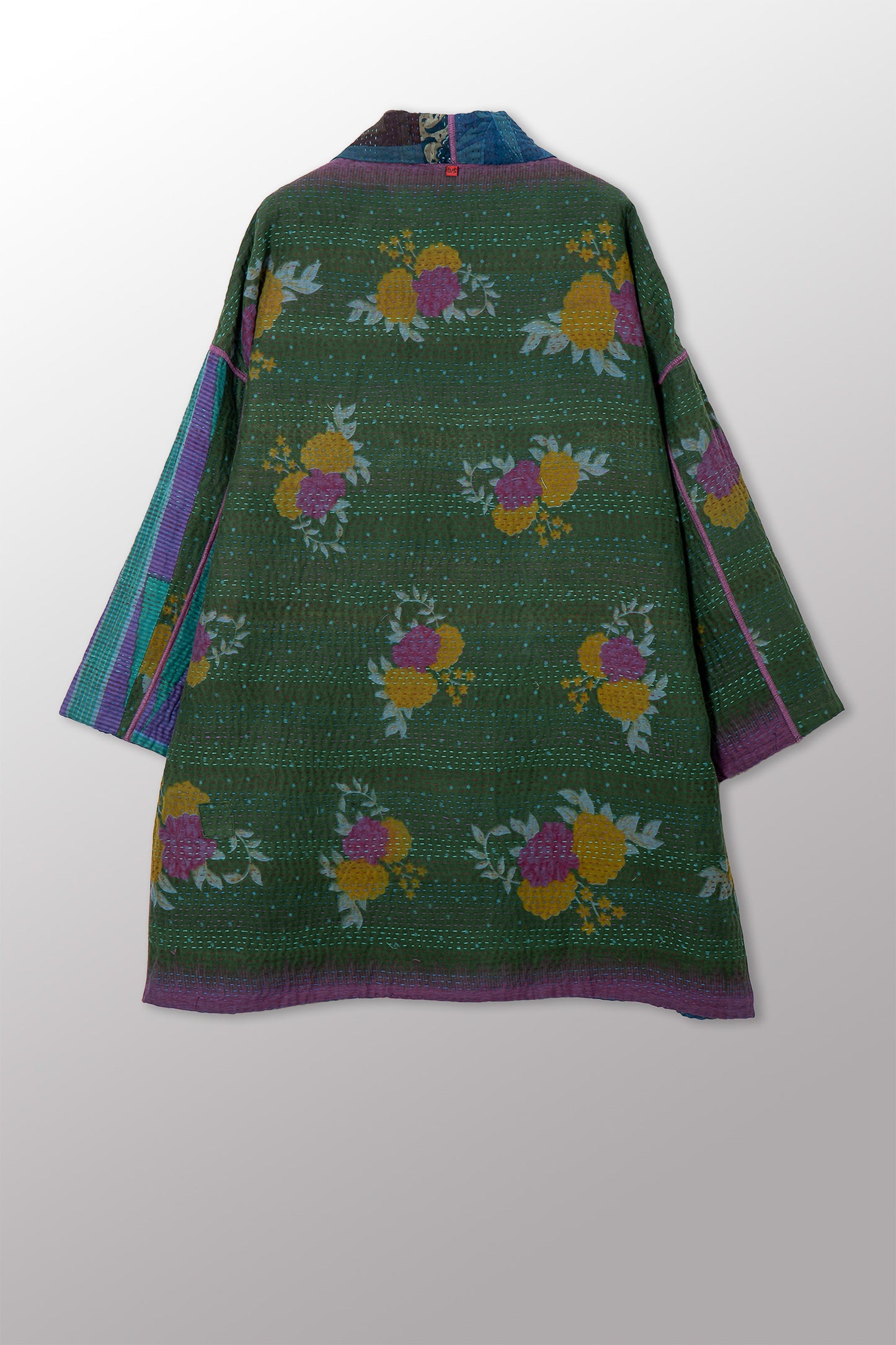 VINTAGE SILK GEORGETTE COTTON KANTHA HAORI JACKET - gc4068-0007a -