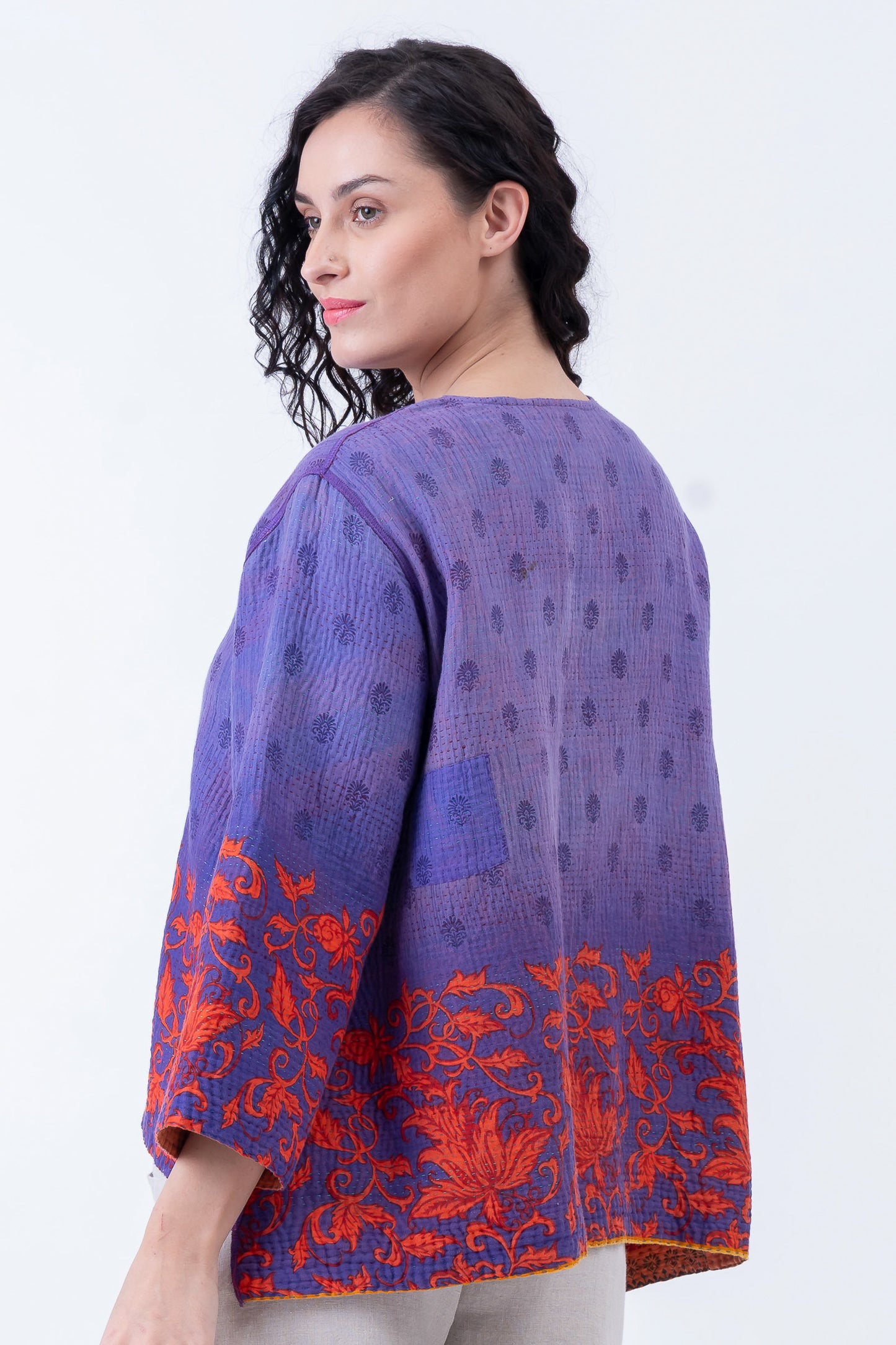 VINTAGE COTTON KANTHA A-LINE SHORT JKT - cv4019-0020a -