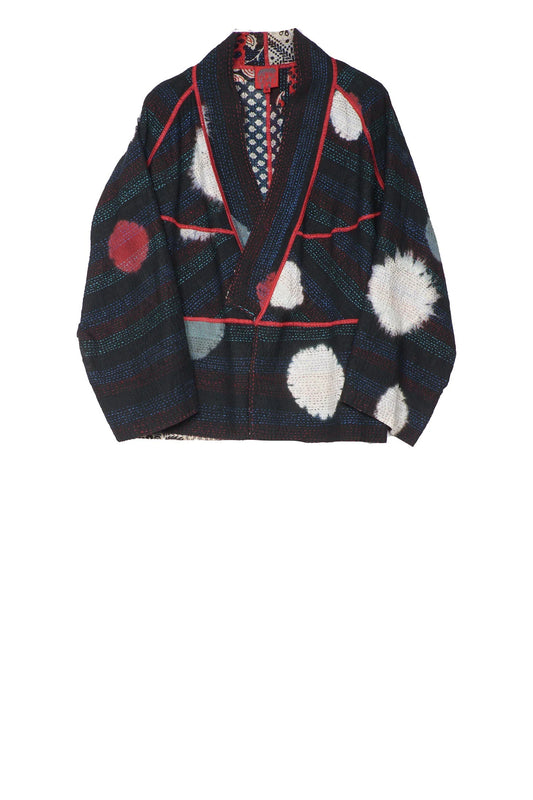 PATCH & CIRCLE PRINT KANTHA DOLMAN SHORT JKT - pc2015-blk -