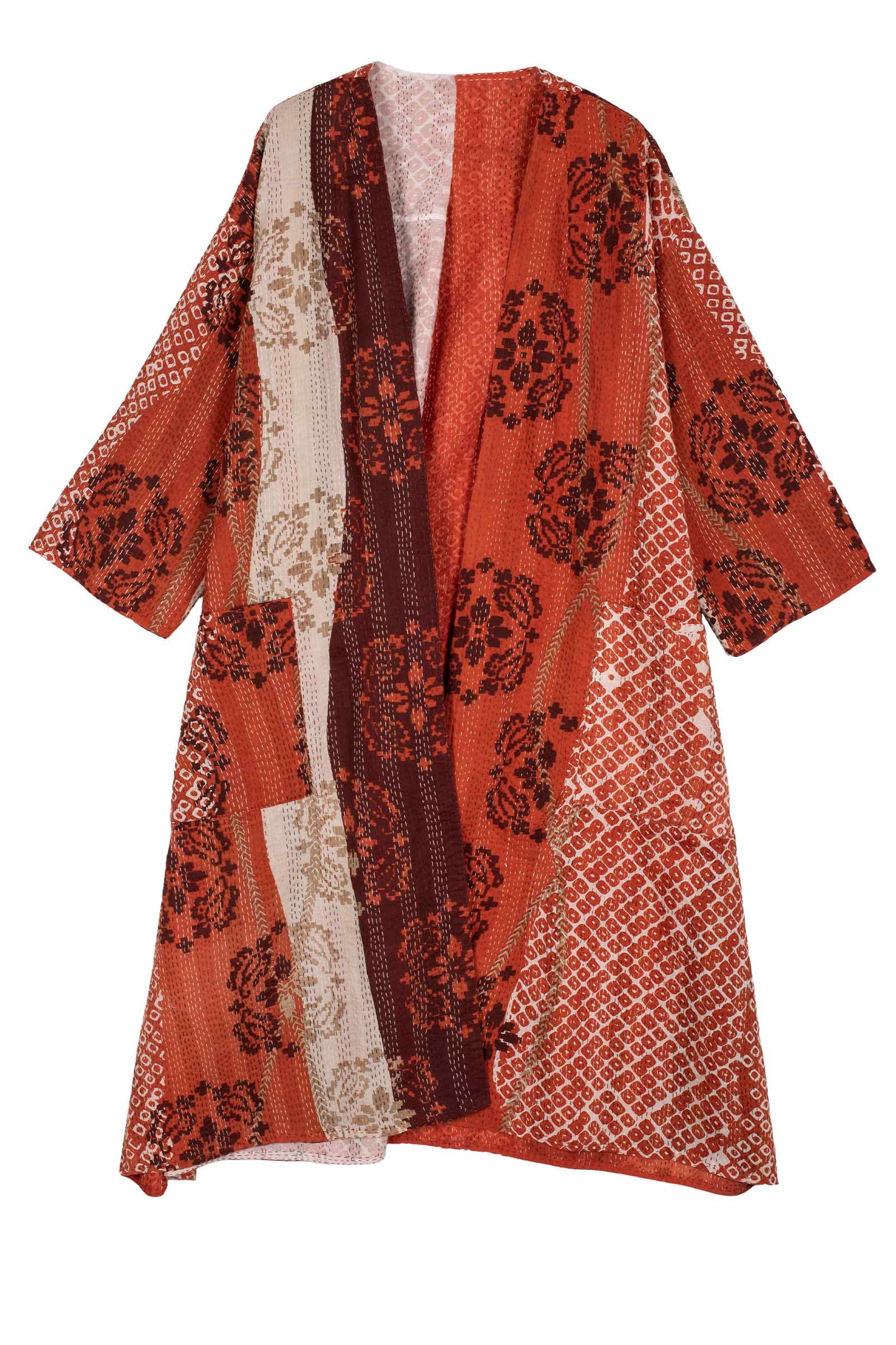 KIMONO COTTON KANTHA LONG DUSTER - kc2328-org -