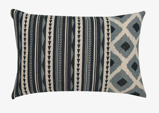 Monotone Ikat Handmade Vintage Kantha Pillow - Black