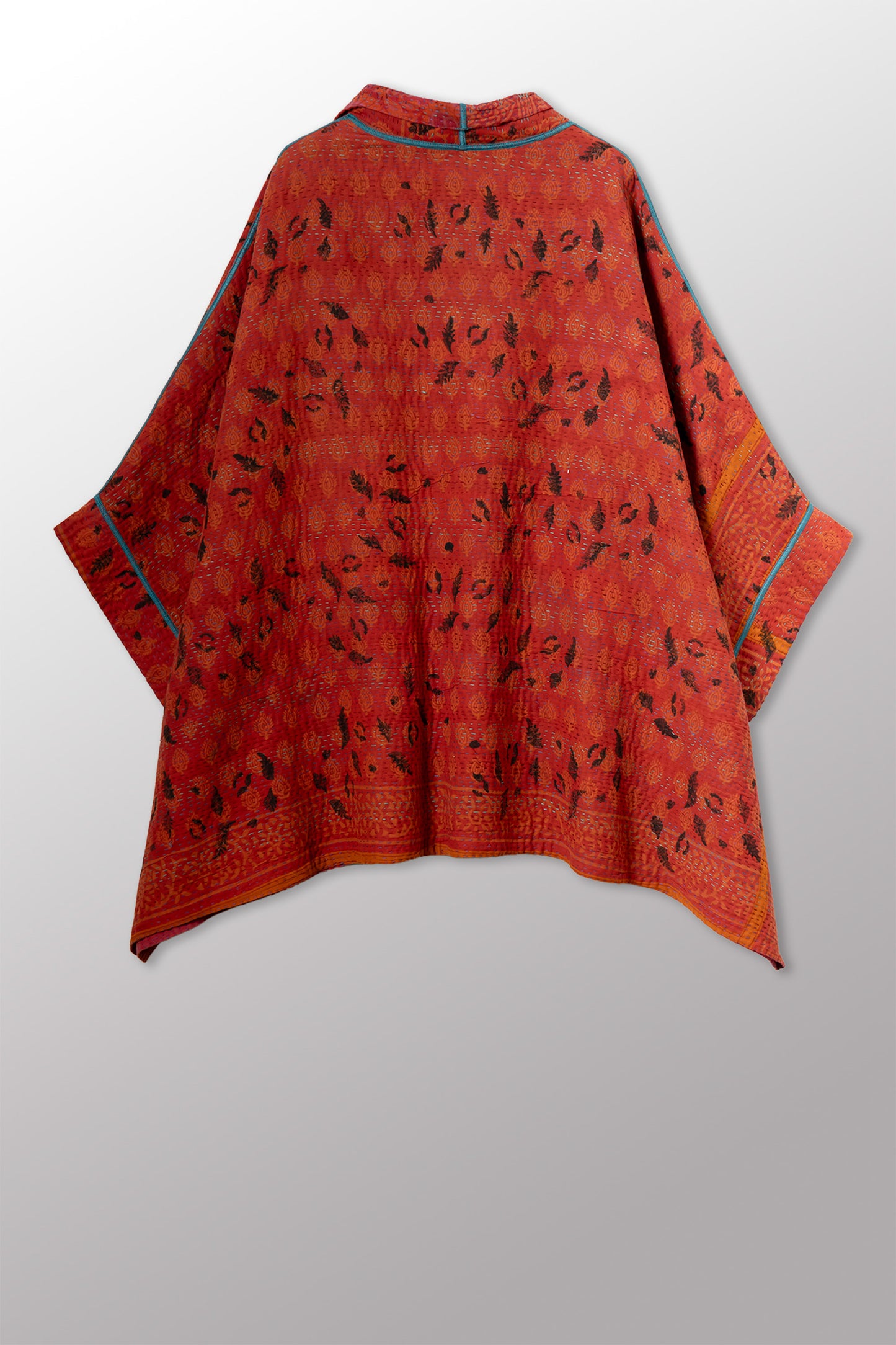 COTTON OVERDYE KANTHA DOUBLE COLLAR PONCHO - ov4323-corg001a -