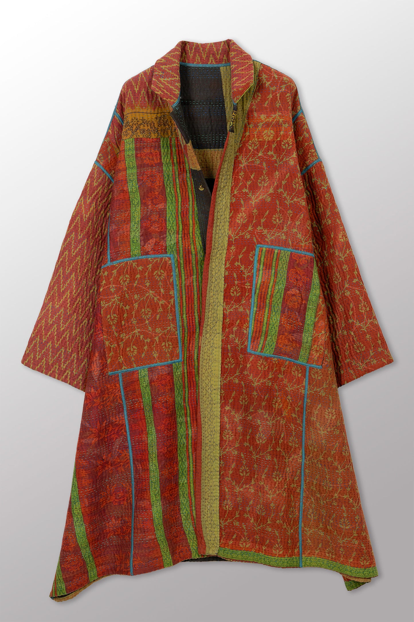 COTTON OVERDYE KANTHA NEW OVERSIZED COAT - ov4342-cgrn002a -