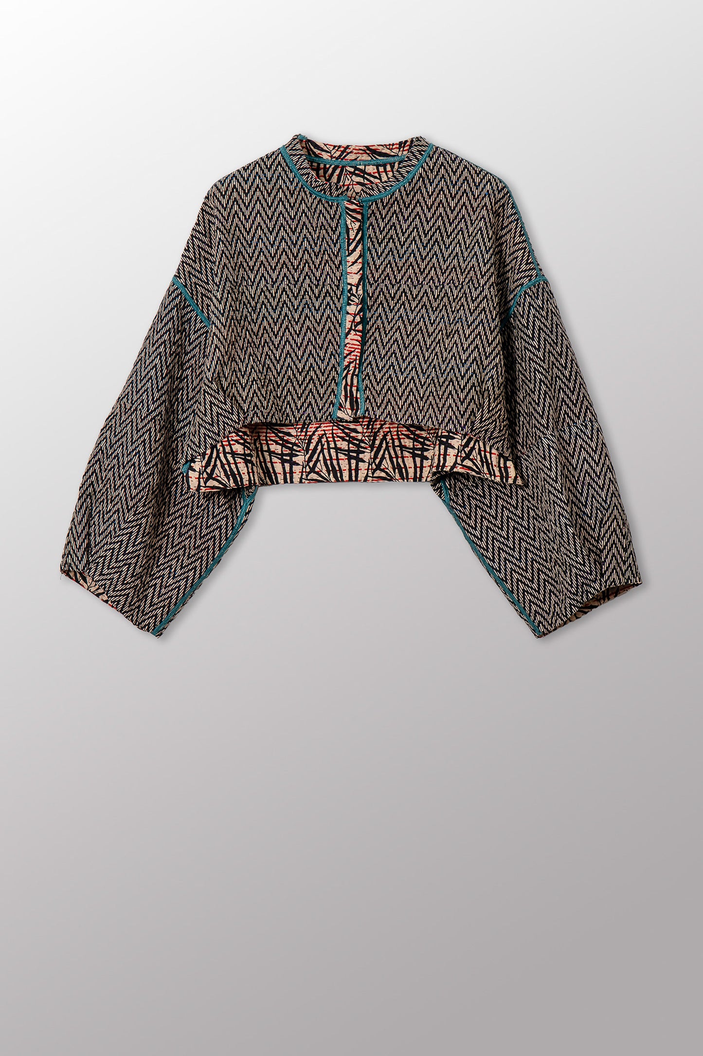 SOHO BAMBOO KANTHA SLEEVE JACKET - bo4090-cblk001s -