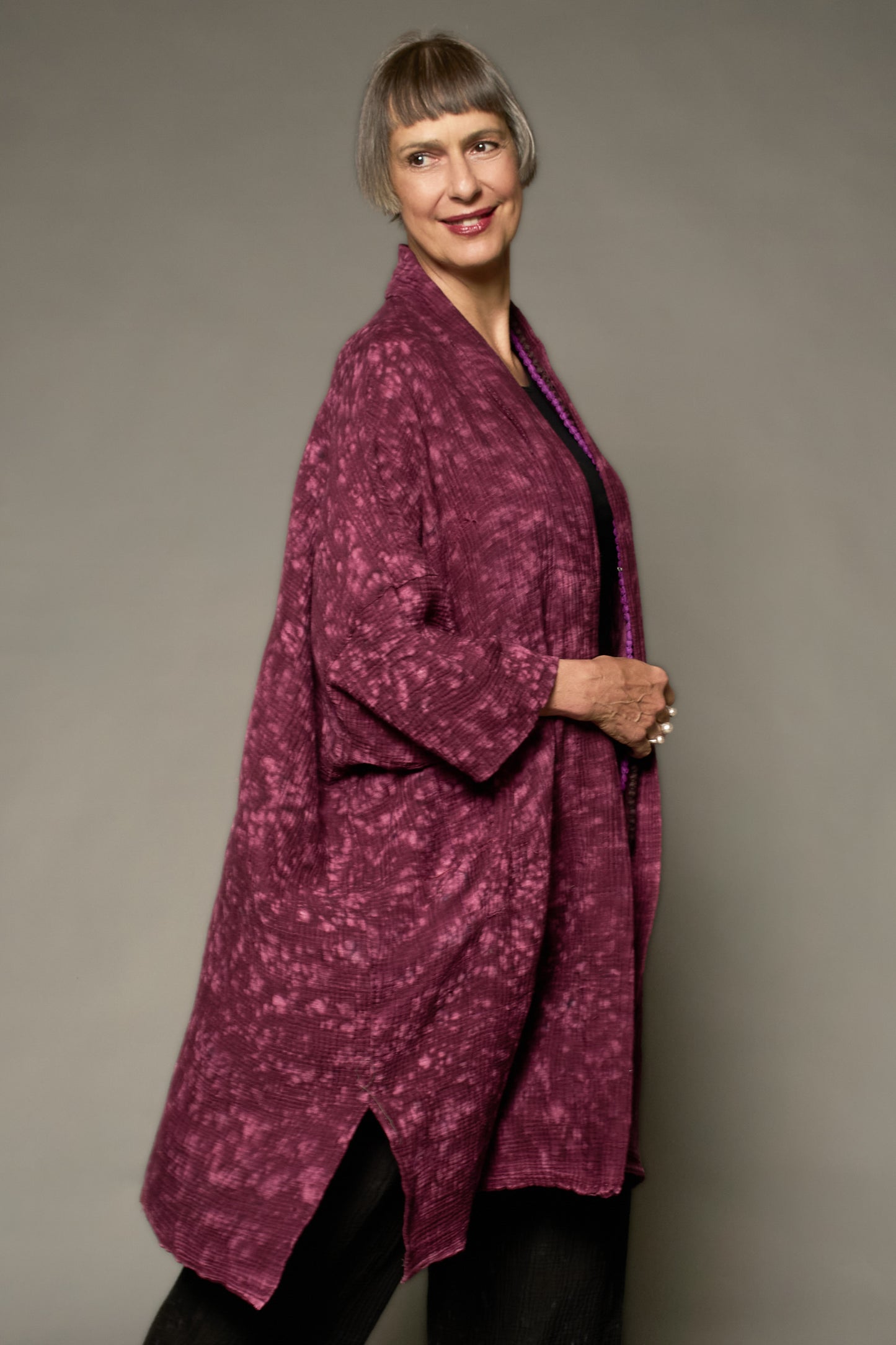 SAND SUN DYE RIPPLE KANTHA PONCHO TOPPER - rs2356-pik -