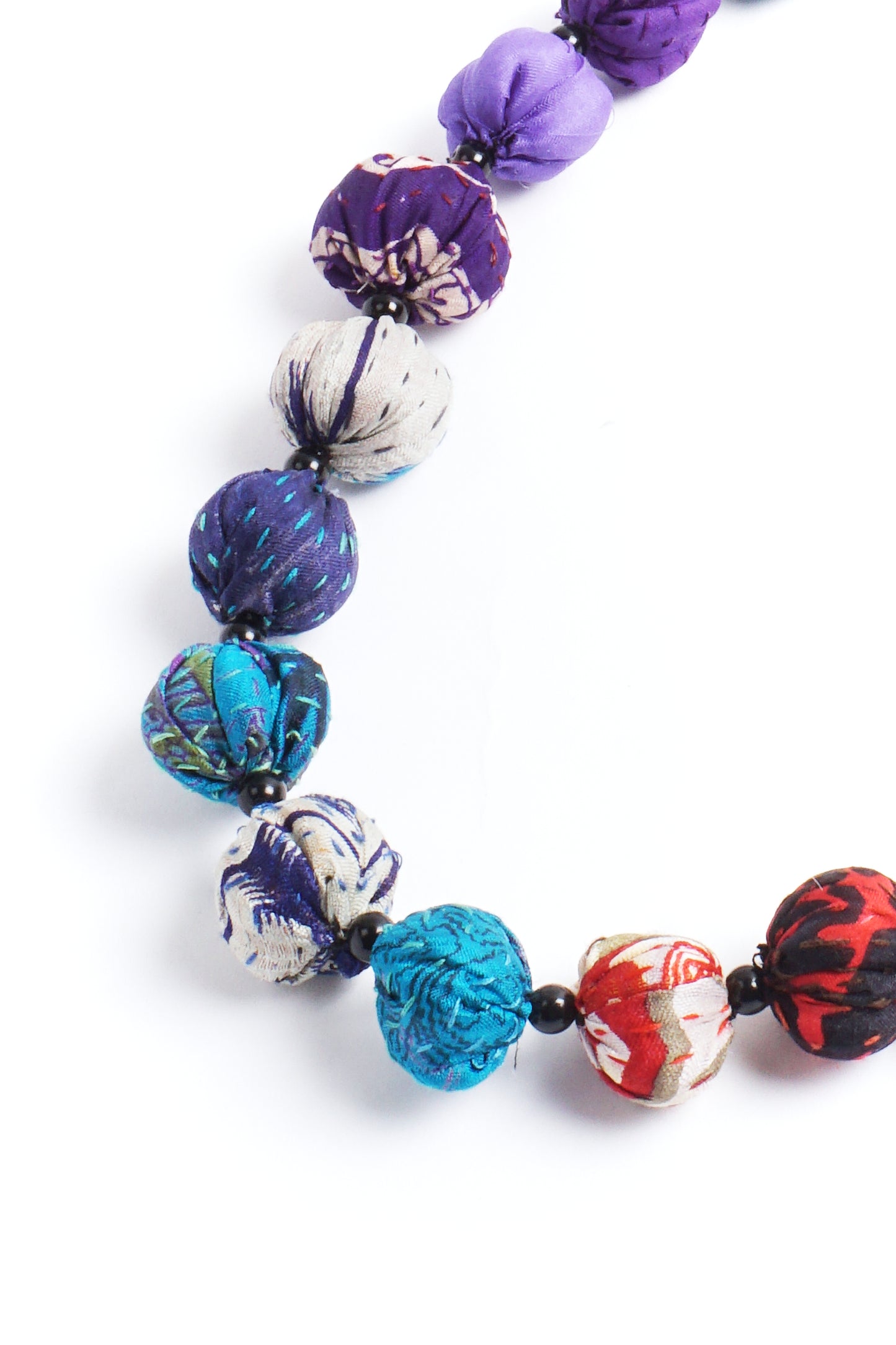SILK RAINBOW KANTHA SMALL NUTS MEDIUM NECKLACE - sr2705-mlt -