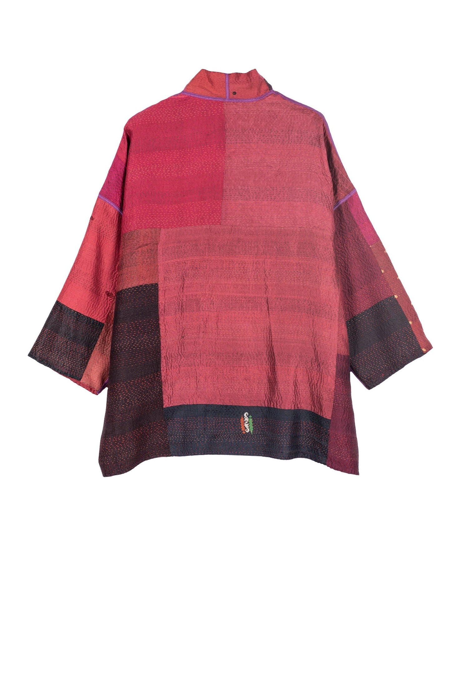 VINTAGE SILK PATCH KANTHA MINI KIMONO JKT - vp2055-red -