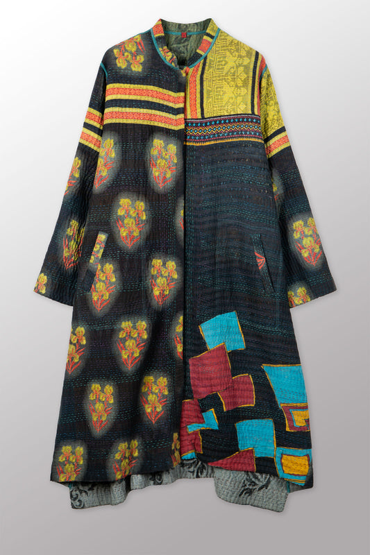 VINTAGE COTTON KANTHA KAFTAN COAT - cv4343-0002s -