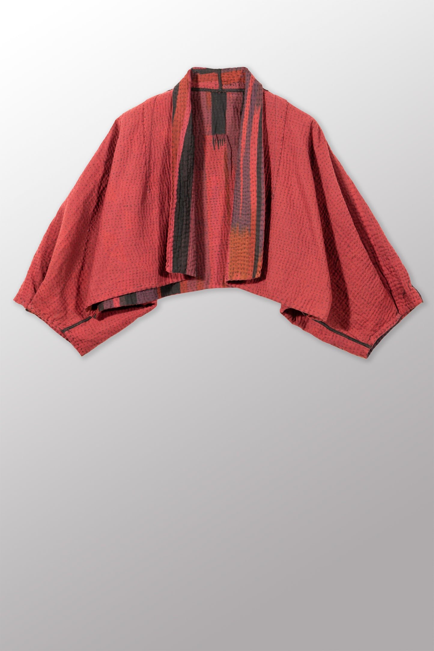 IKAT STRIPE KANTHA PUFF SLV. SHRUG - is4062-drd -