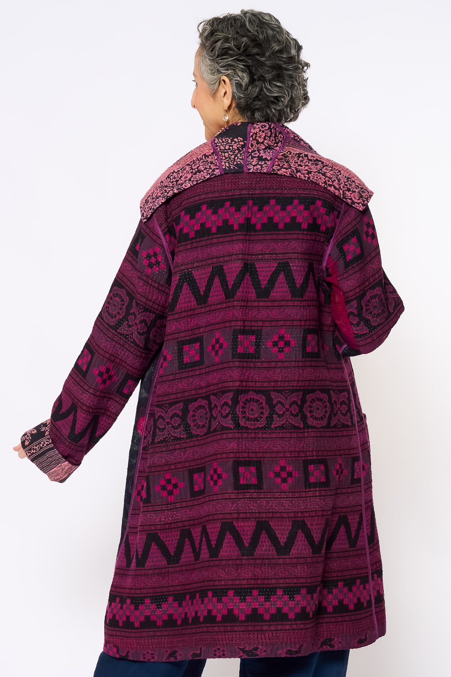 VINTAGE COTTON KANTHA POCKET MEDIUM COAT - cv4316-0047m -