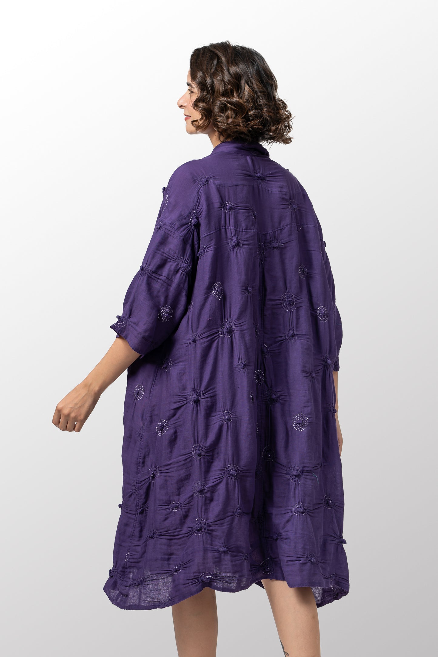 SPIRAL GARMENT KANTHA 3/4 SLV. SHIRT DRESS - sl2464-prp -