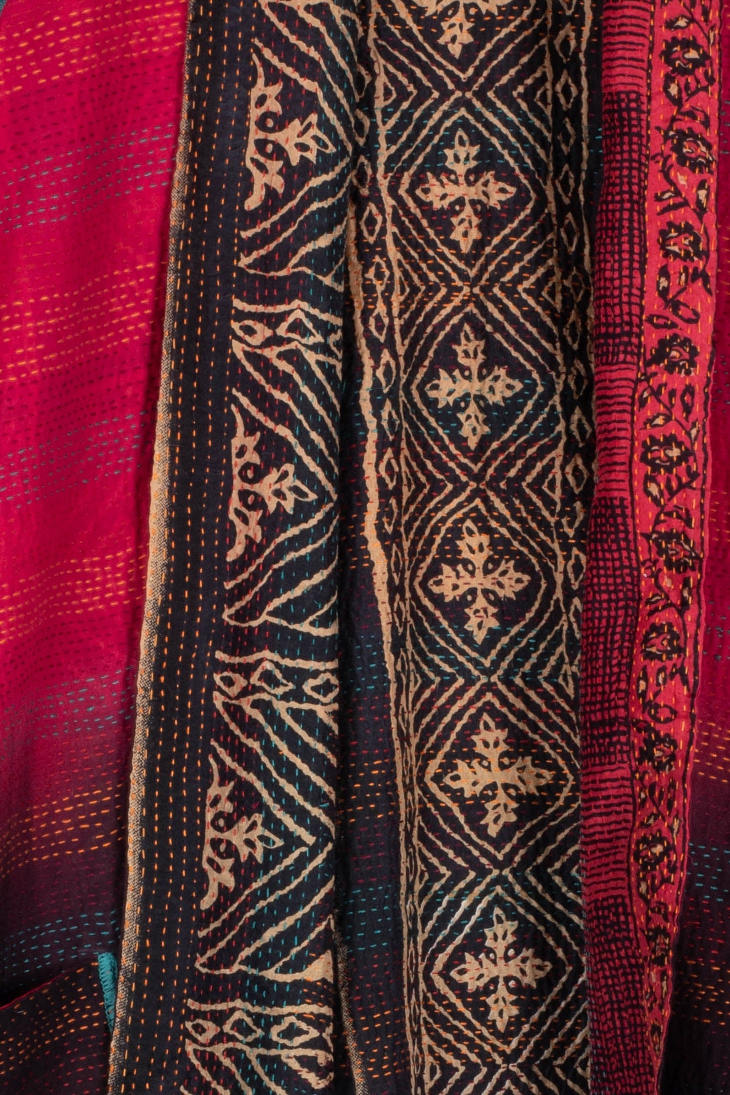 SILK COTTON OMBRE PRINT KANTHA CIRCULAR VEST - os2201-red -