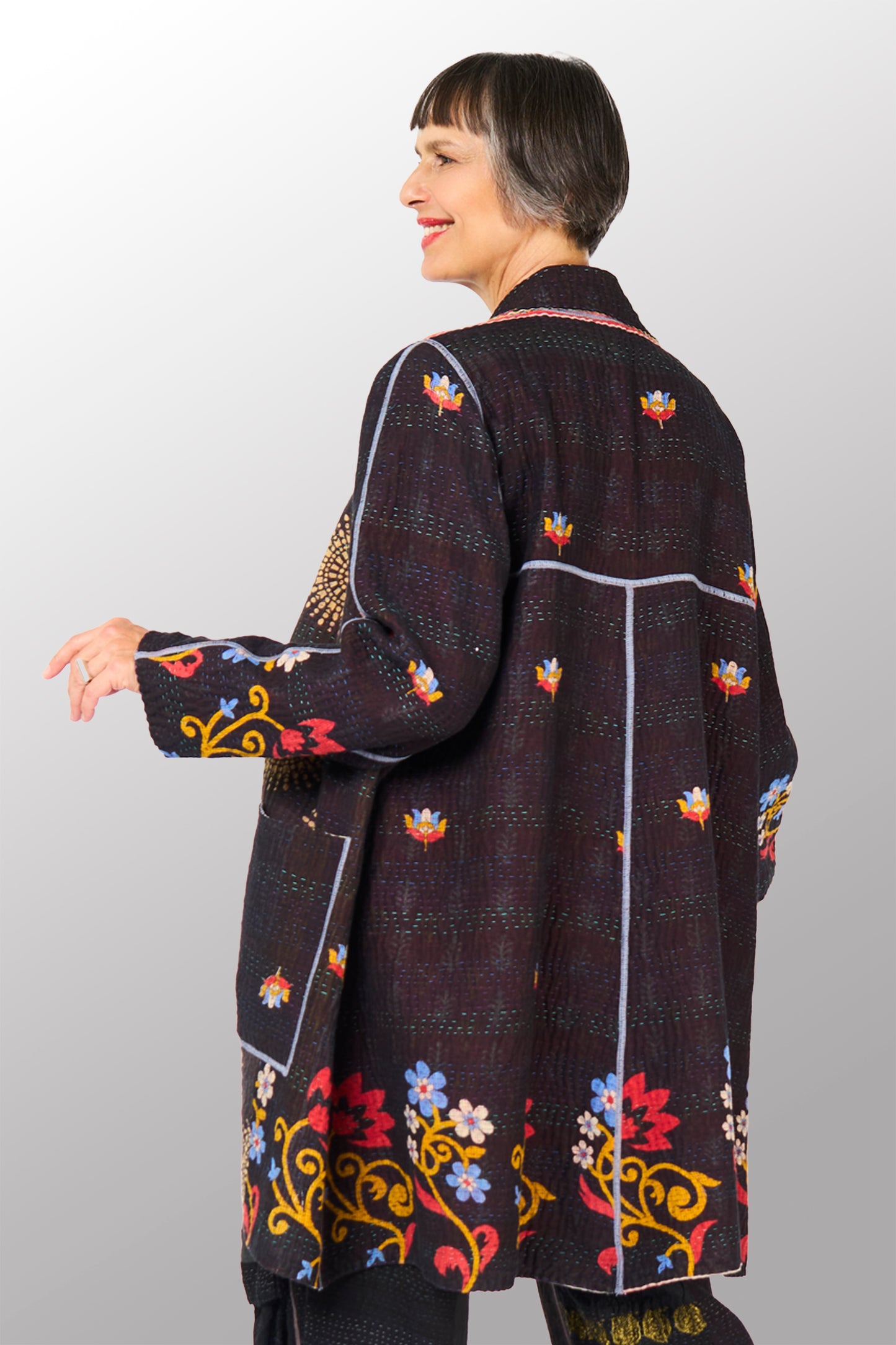 VINTAGE COTTON KANTHA A-LINE DUSTER - cv4311-0110a -