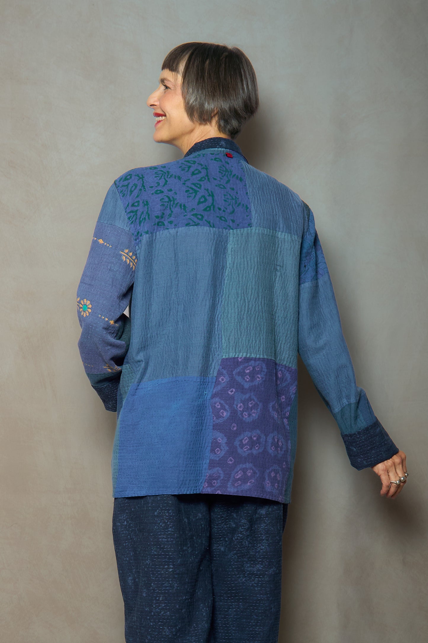 DUCK SUN DYE WITH PATCH KANTHA SIMPLE MEN'S JACKET - us2072-nvy -