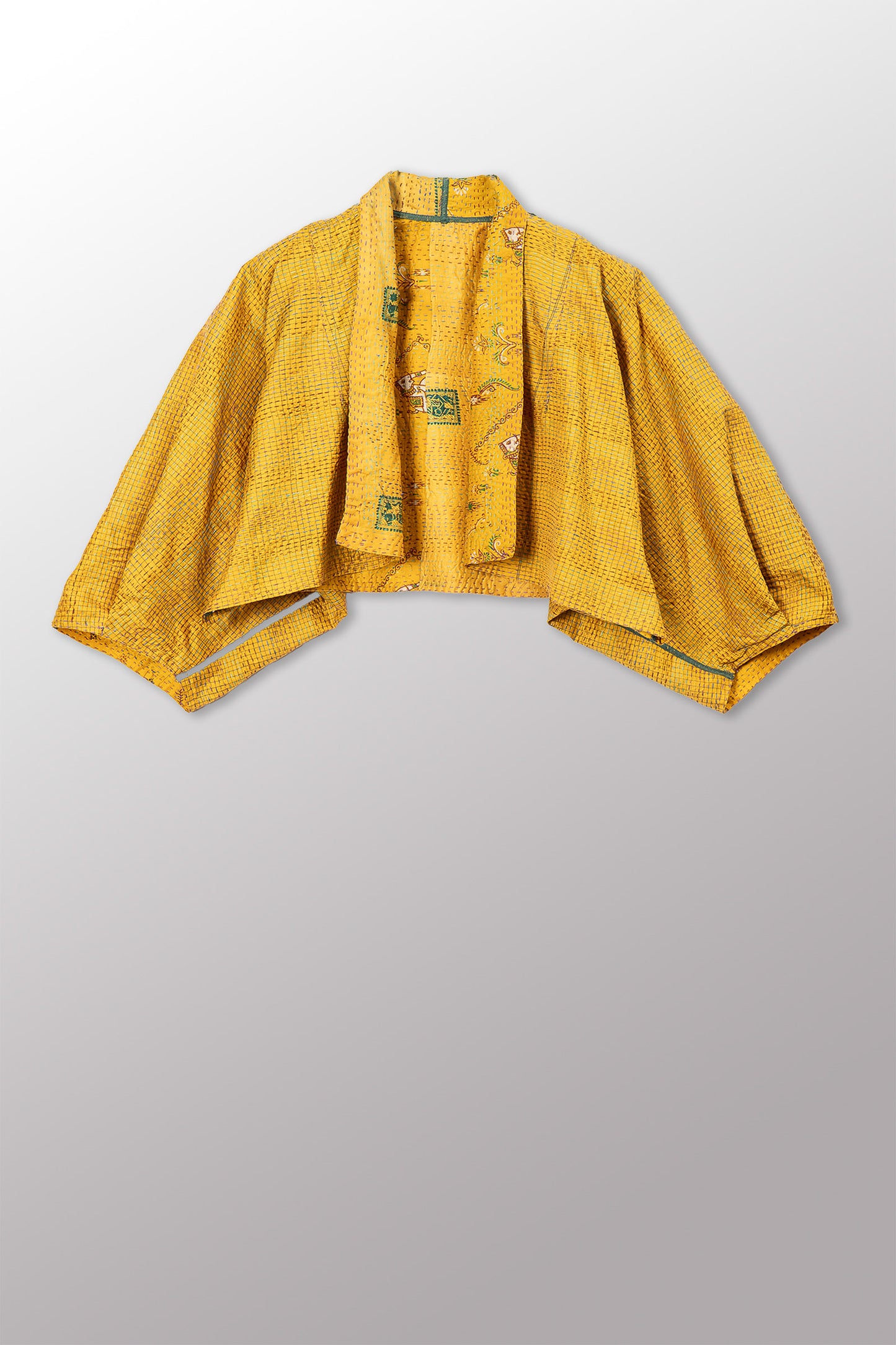 VINTAGE SILK KANTHA PUFF SLV. SHRUG - sv2062-0031a -