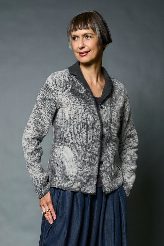 MUD DYE RIPPLE KANTHA SHAPED JACKET - yp4j109-gry -