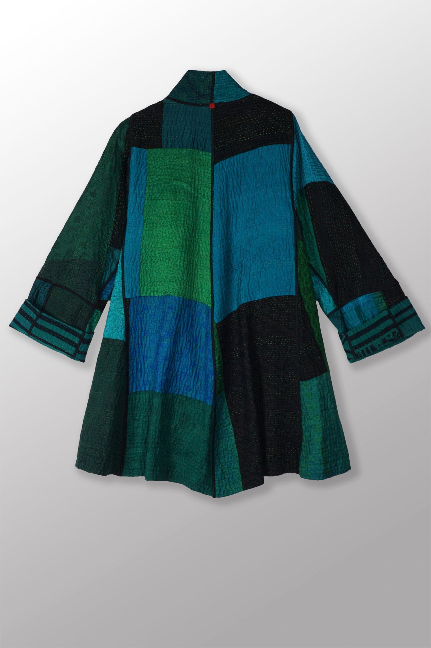 EMERALD GREEN KANTHA FLARE LONG JACKET - eg4021-tel -