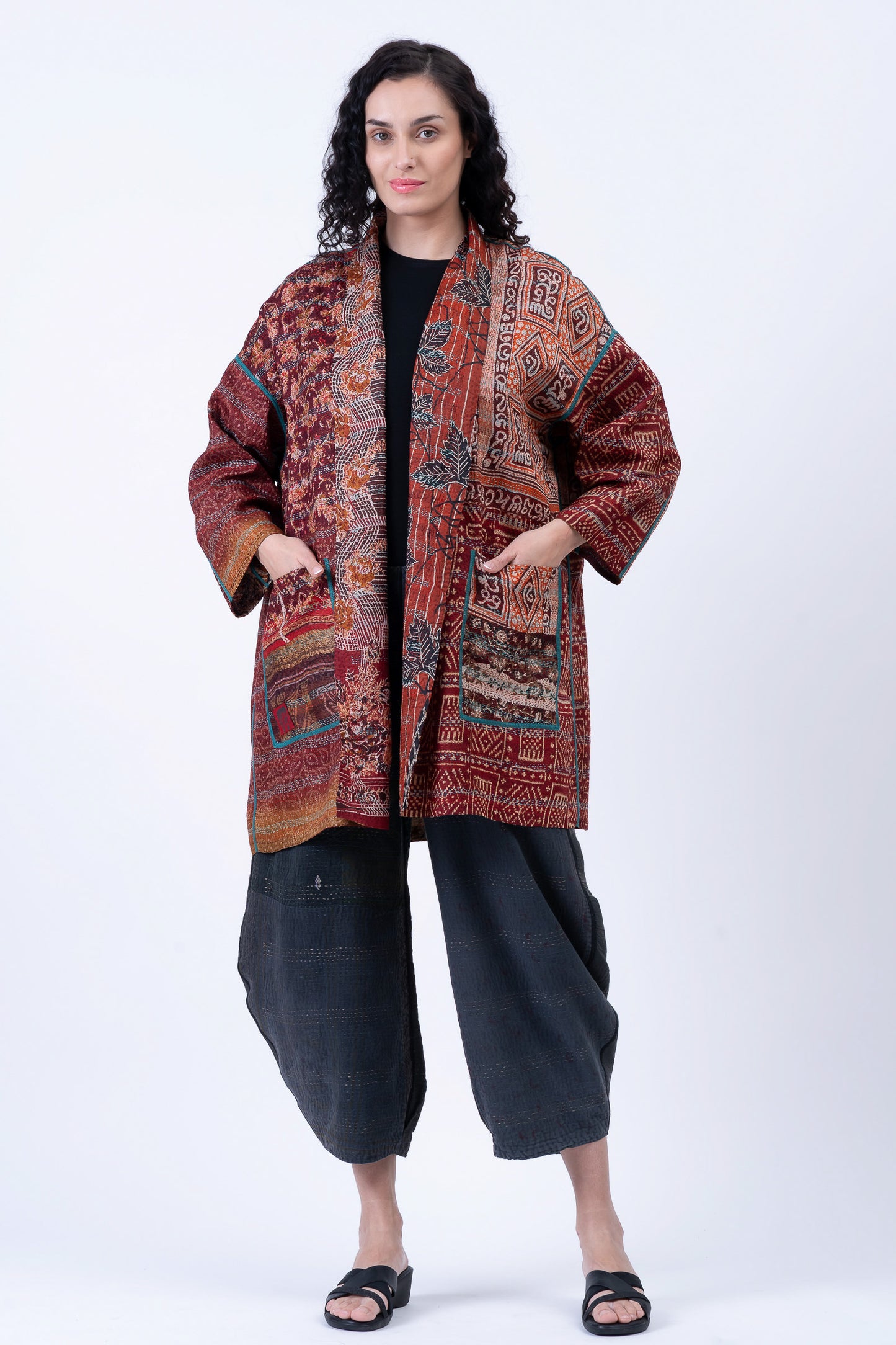 VINTAGE SILK KANTHA HAORI JACKET - sv2068-0006a -