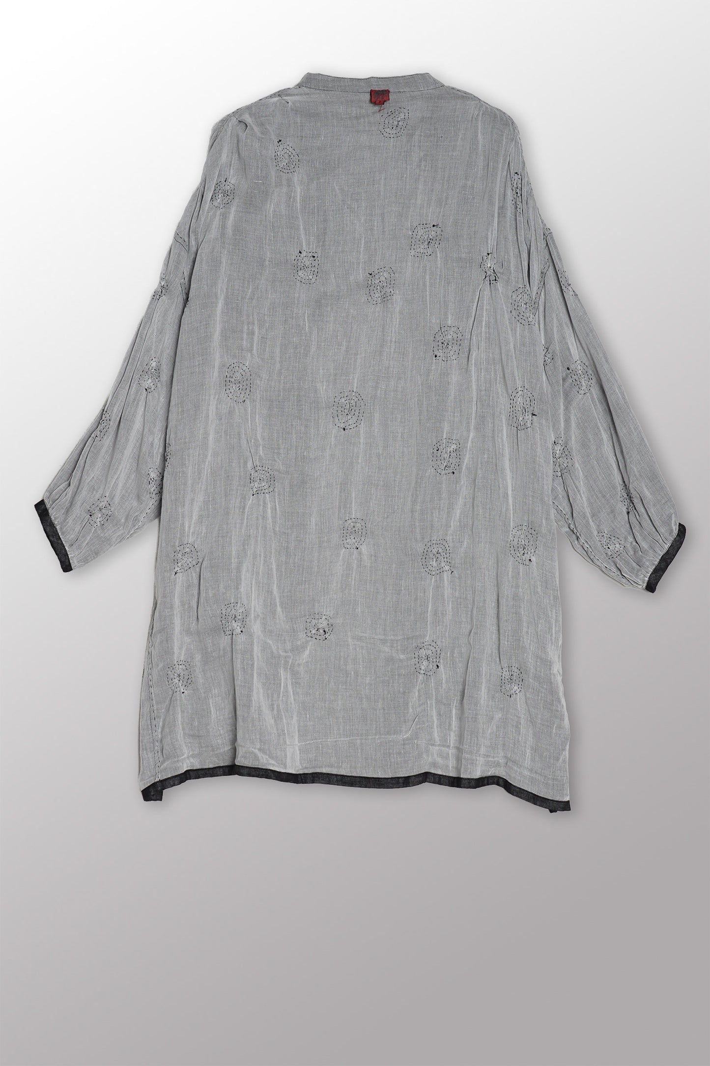 GAUZE SHIBORI GARMENT KANTHA BAND COLLAR OVERSIZED SHIRT - bl-gg2587-blk -