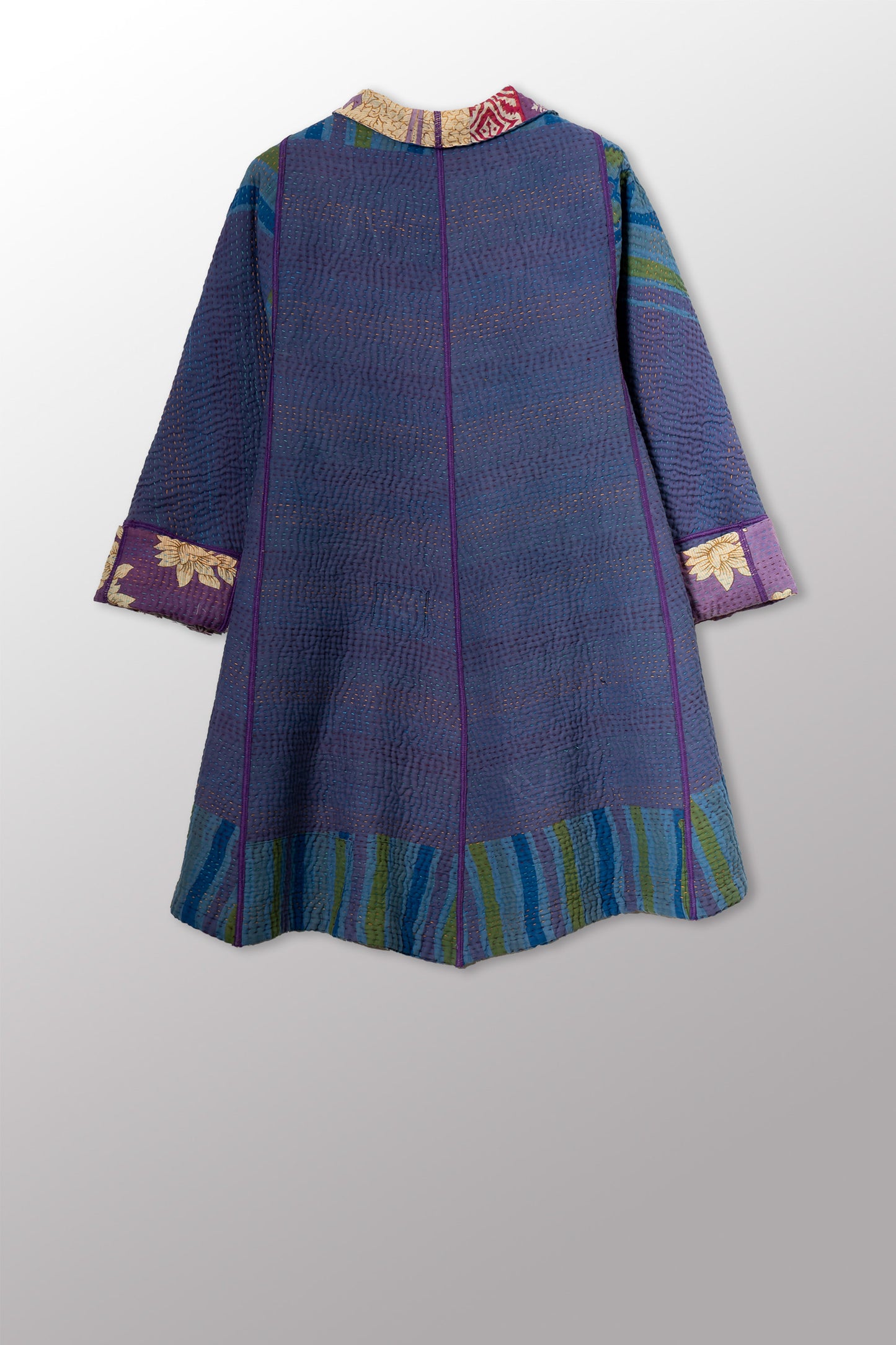 VINTAGE COTTON KANTHA FLARE LONG JACKET - cv4021-0057s -