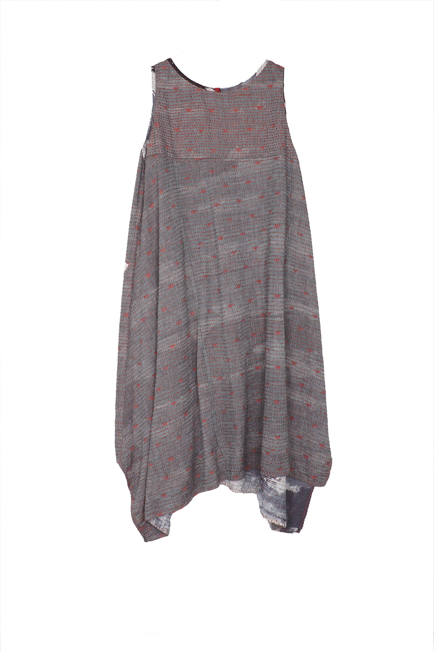 PLANK PRINT KANTHA POINTY HEM DRESS - lb2415-gry -