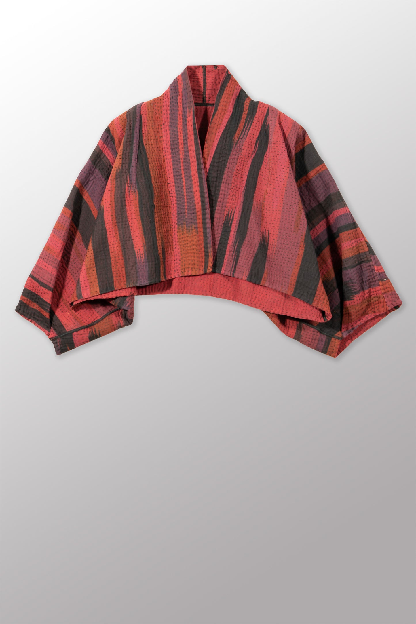 IKAT STRIPE KANTHA PUFF SLV. SHRUG - is4062-drd -