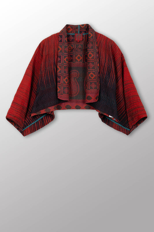 COTTON OVERDYE KANTHA PUFF SLV. SHRUG - ov4062-cred008a -