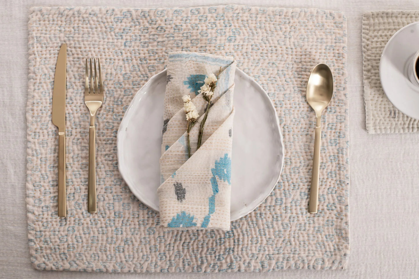 Mosaic Fray Handmade vintage Kantha Placemat - Cauliflower (Set of 2)