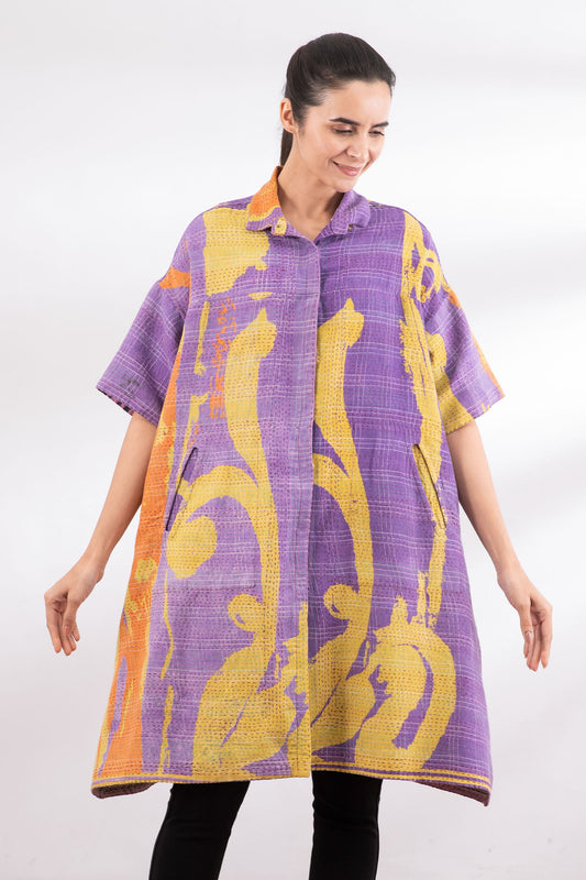 VINTAGE COTTON KANTHA HALF SLV. SHIRT DRESS - cv2429-0004a -