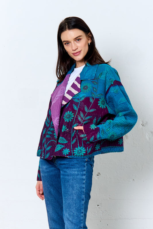COTTON OVERDYE KANTHA LAPELED SHORT JKT - ov4081-cblu001m -