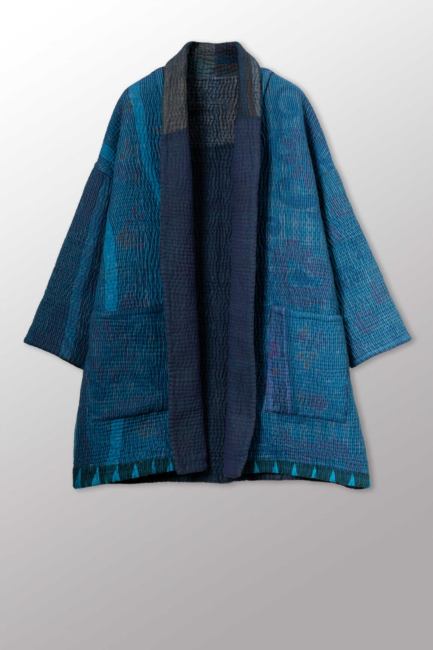 QUILTED OVERDYE COTTON KANTHA HAORI JACKET - oq5068-cblu001a -