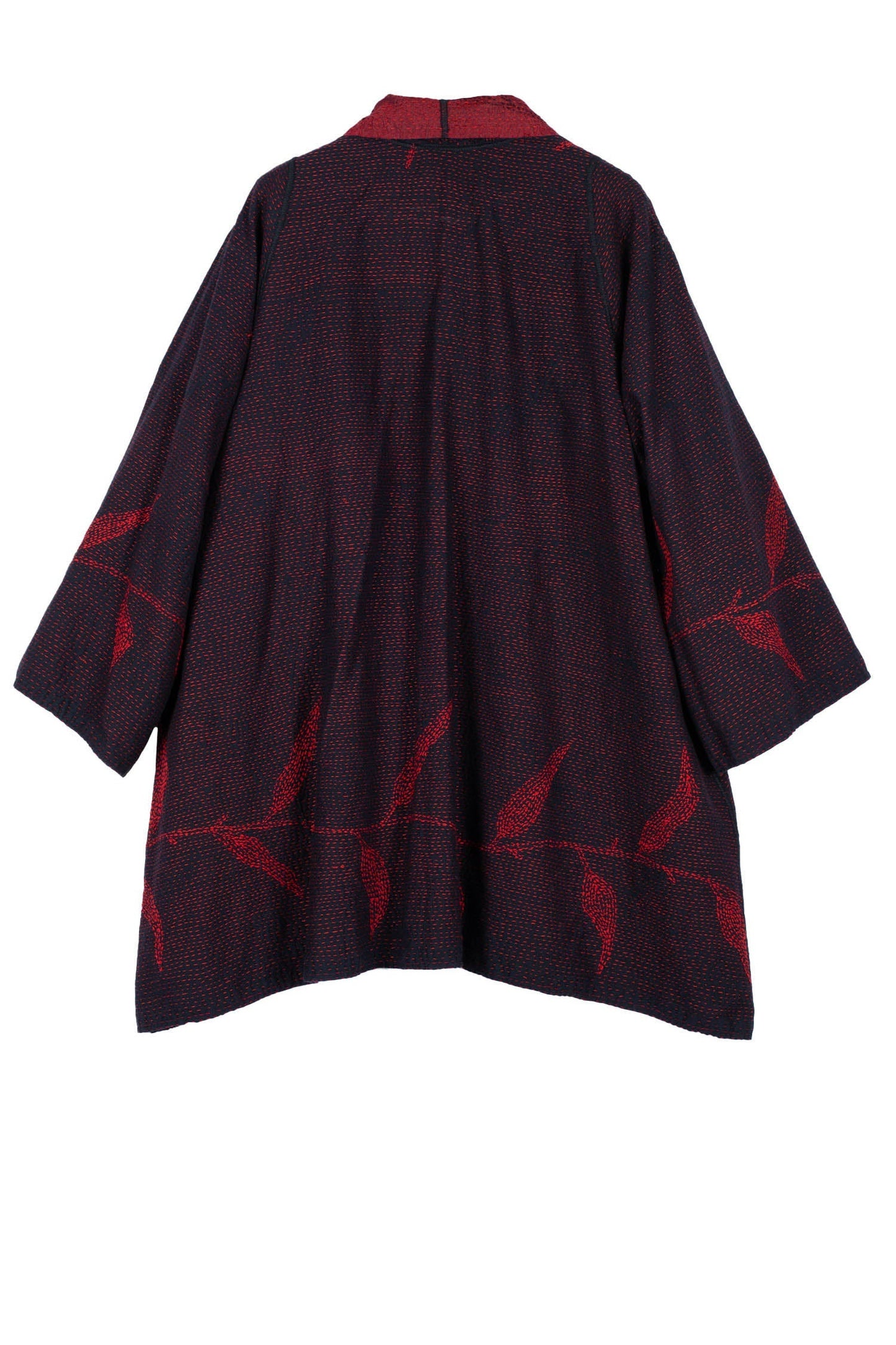 NIGHT BAMBOO SILK COTTON KANTHA A-LINE JKT - nb2003-red -