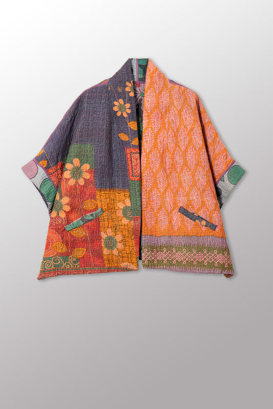 VINTAGE COTTON KANTHA MINI PONCHO - cv4060-0063a -