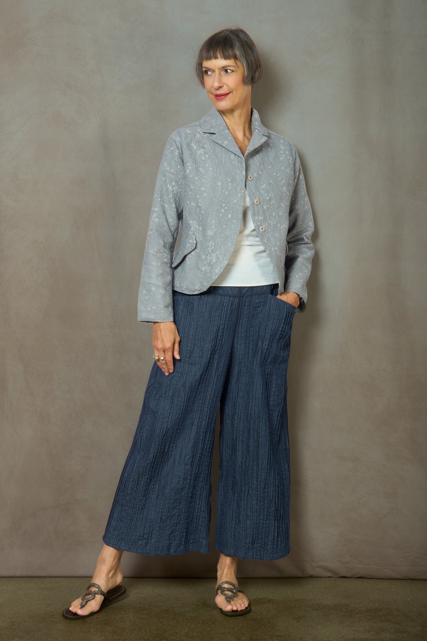 DUCK SUN DYE WITH PATCH KANTHA CROPPED BASIC JACKET - us2096-gry -