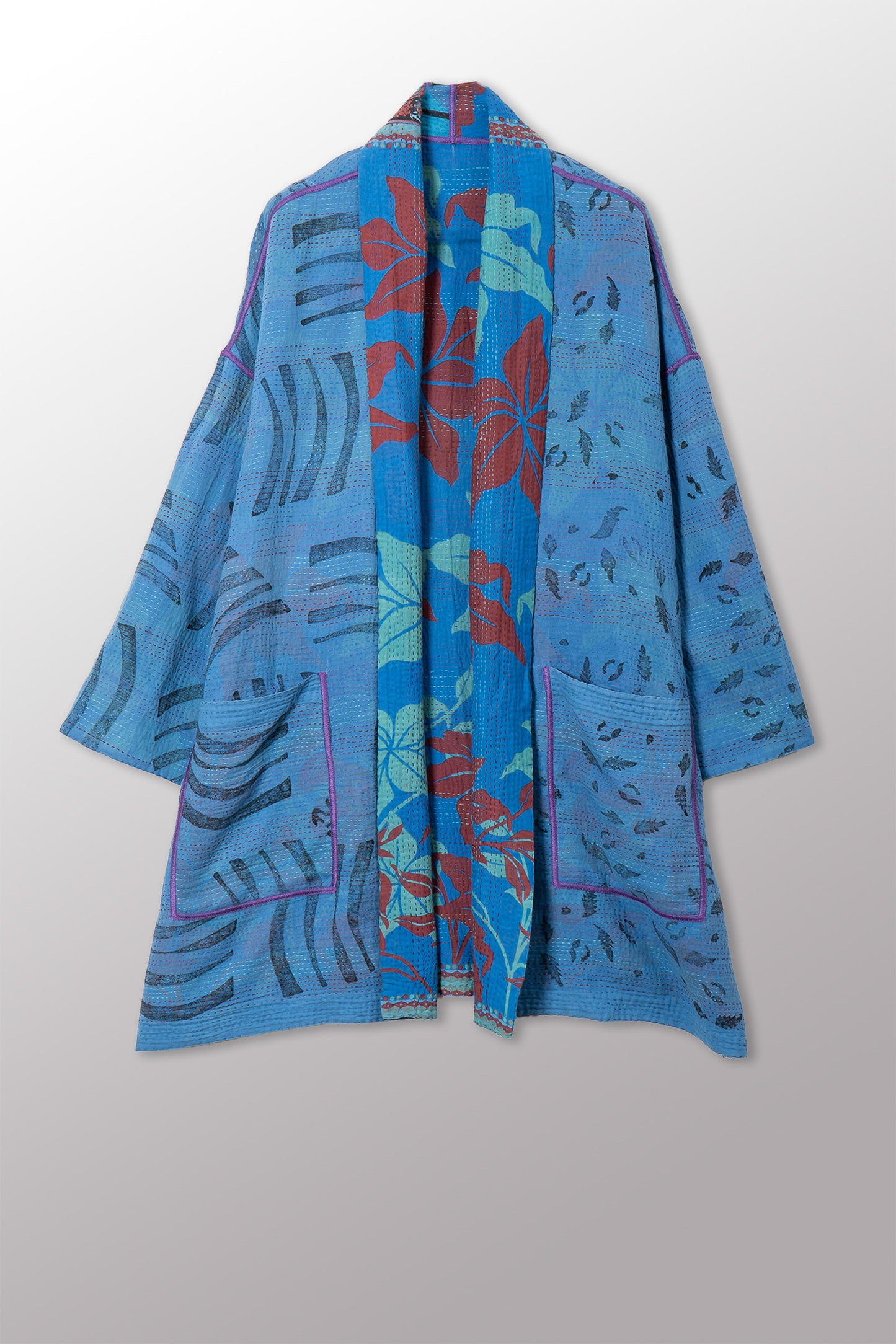 VINTAGE COTTON & NEW VOILE KANTHA HAORI JACKET - cn2068-0004a -