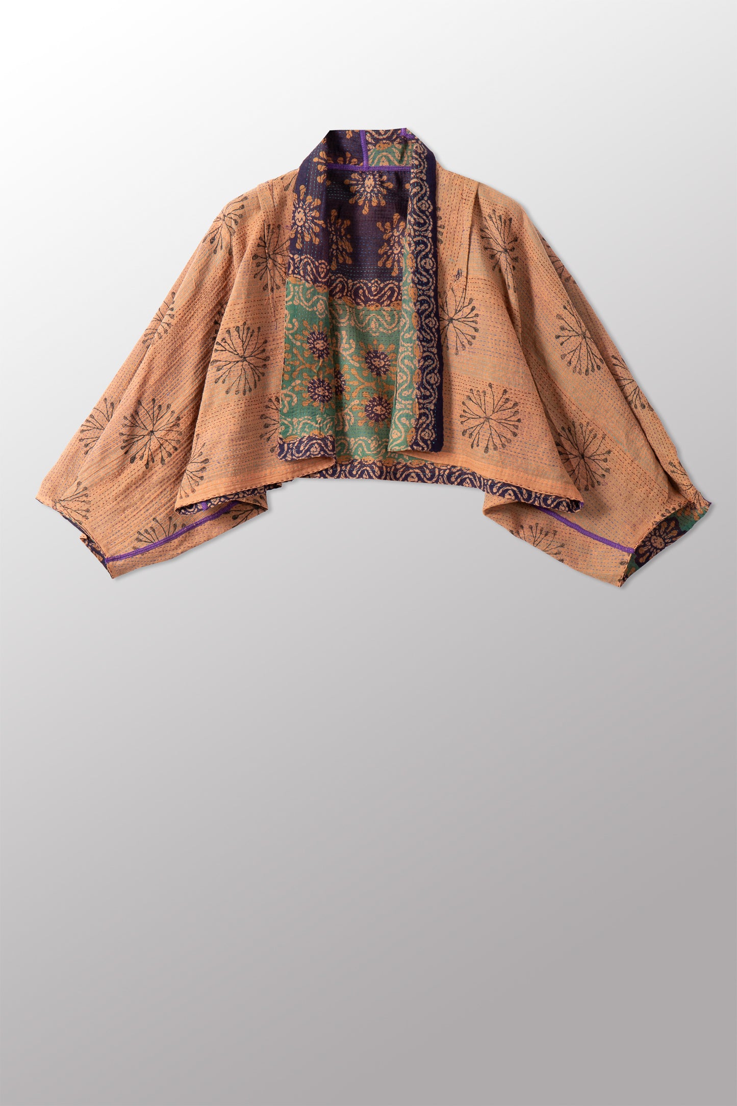 VINTAGE COTTON & NEW VOILE KANTHA PUFF SLV. SHRUG - cn2062-0001a -