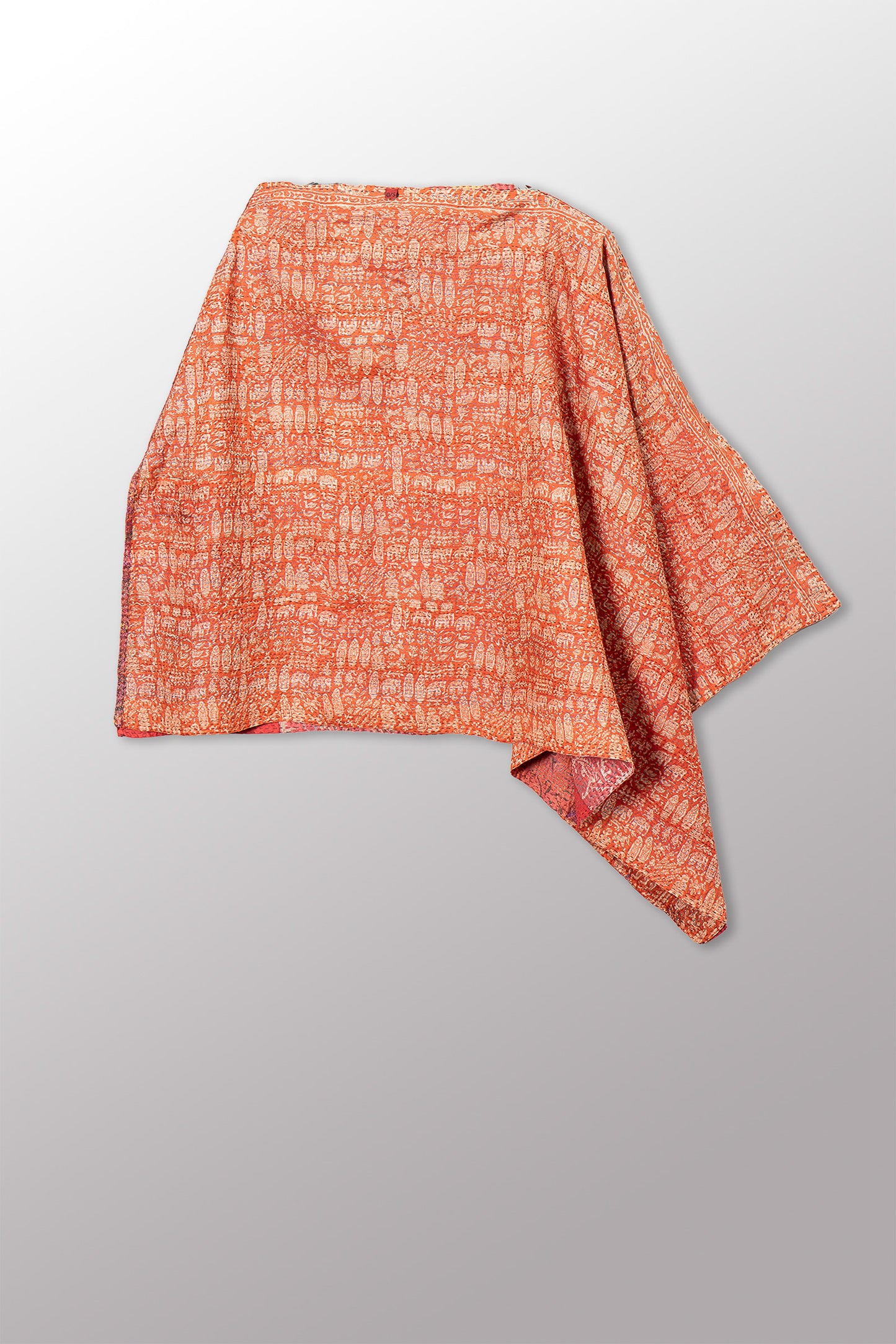 VINTAGE SILK KANTHA LONG CAPE - sv2841-0011a -