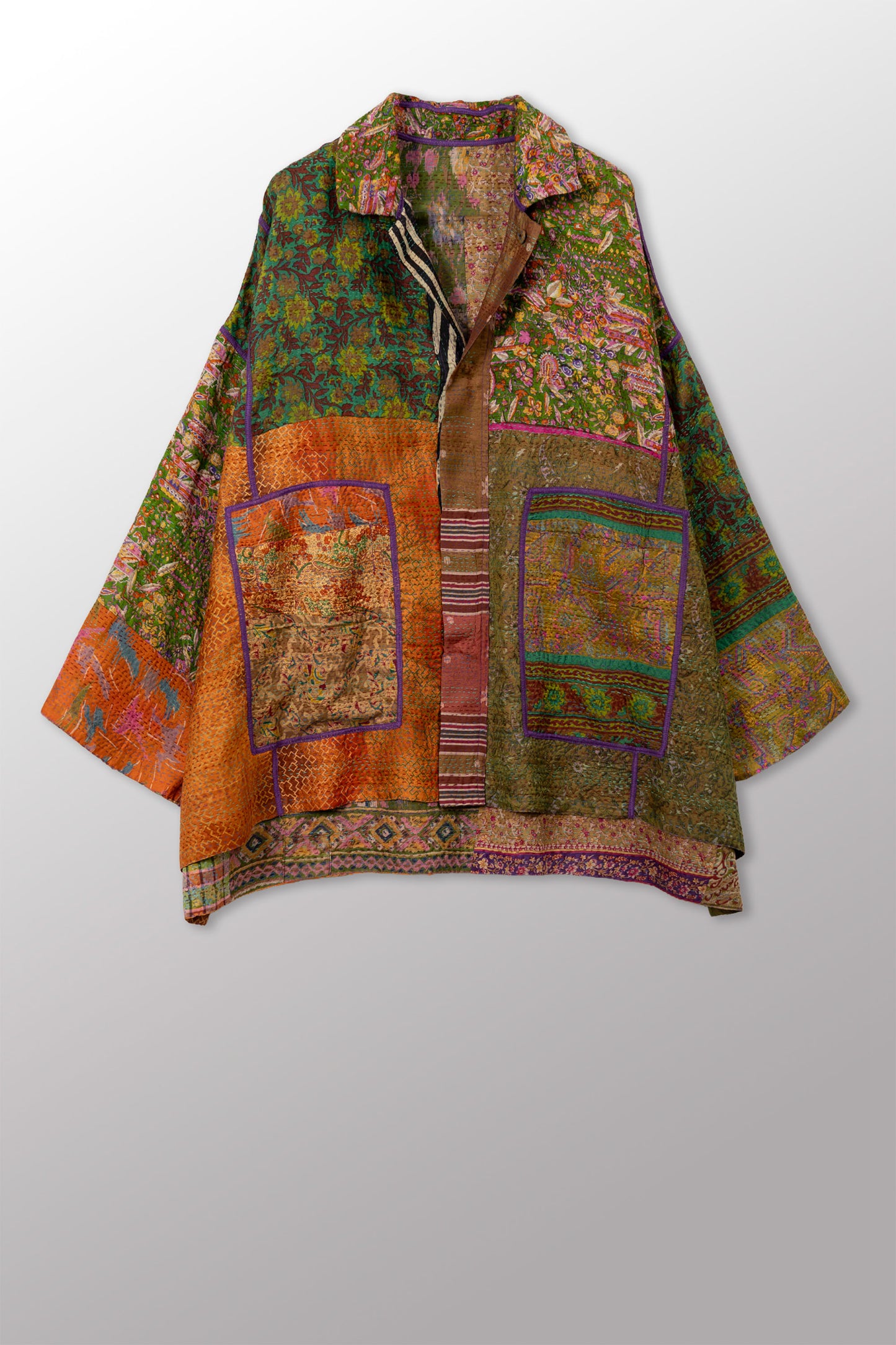 VINTAGE SILK KANTHA OVERSIZED MINI COAT - sv2332-0013a -