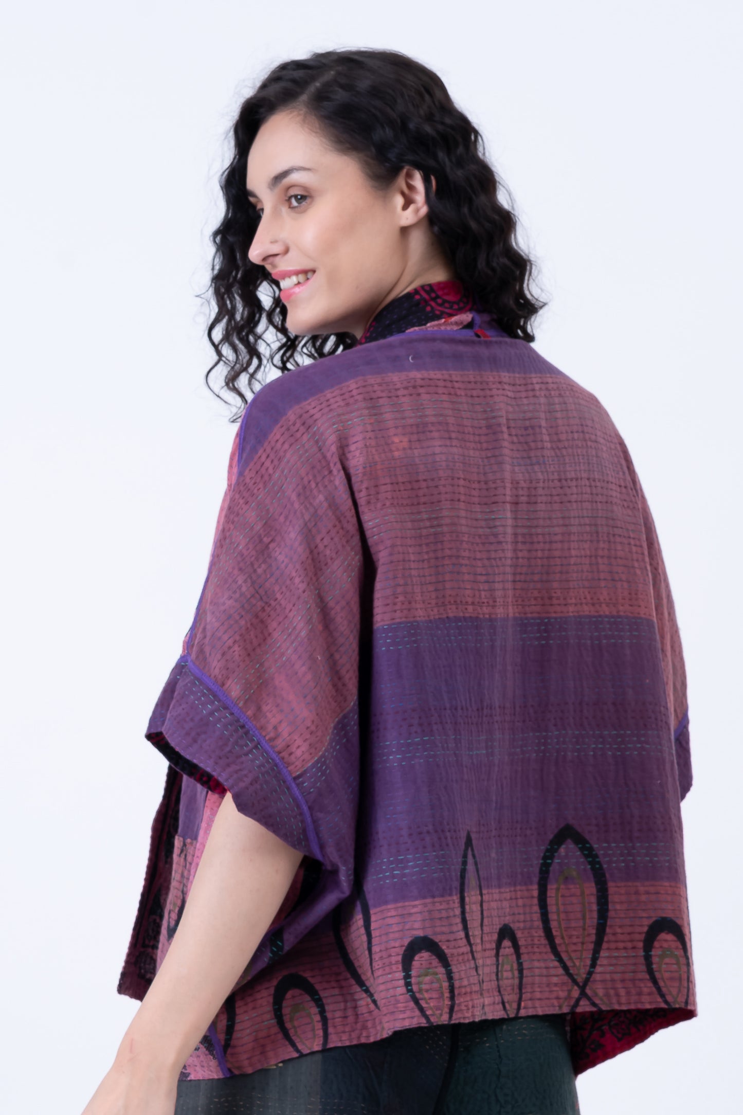COTTON OVERDYE KANTHA MINI PONCHO - ov2060-cred001a -