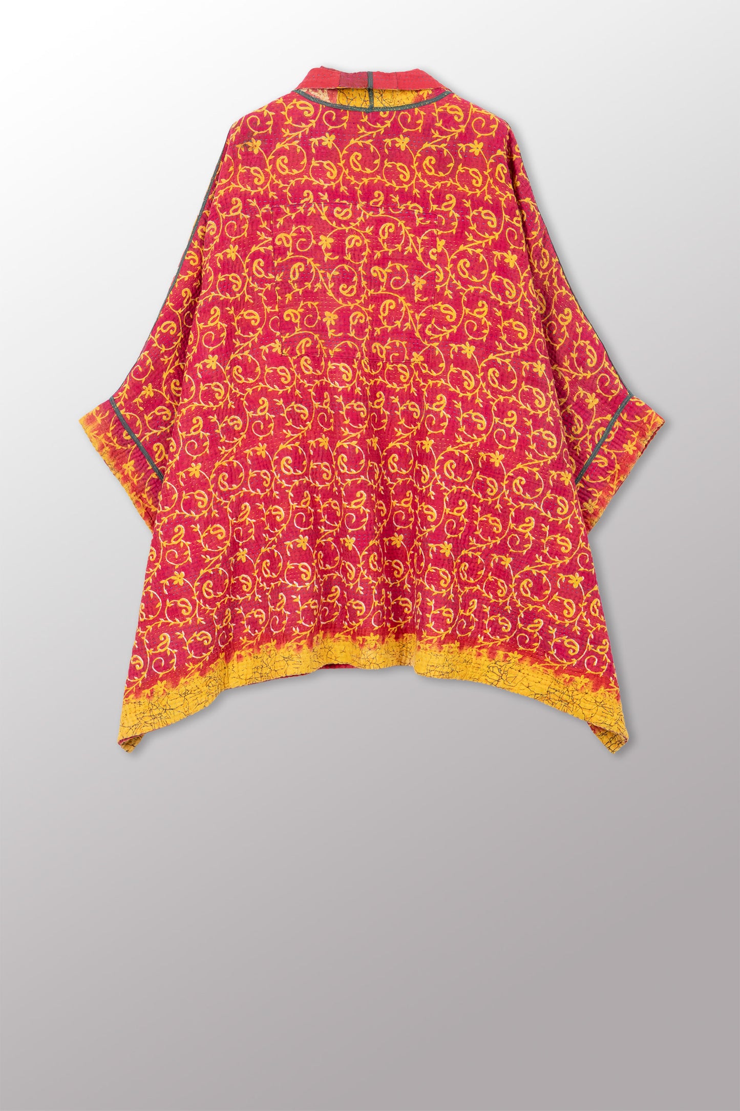 VINTAGE COTTON KANTHA DOUBLE COLLAR PONCHO - cv4323-0064a -