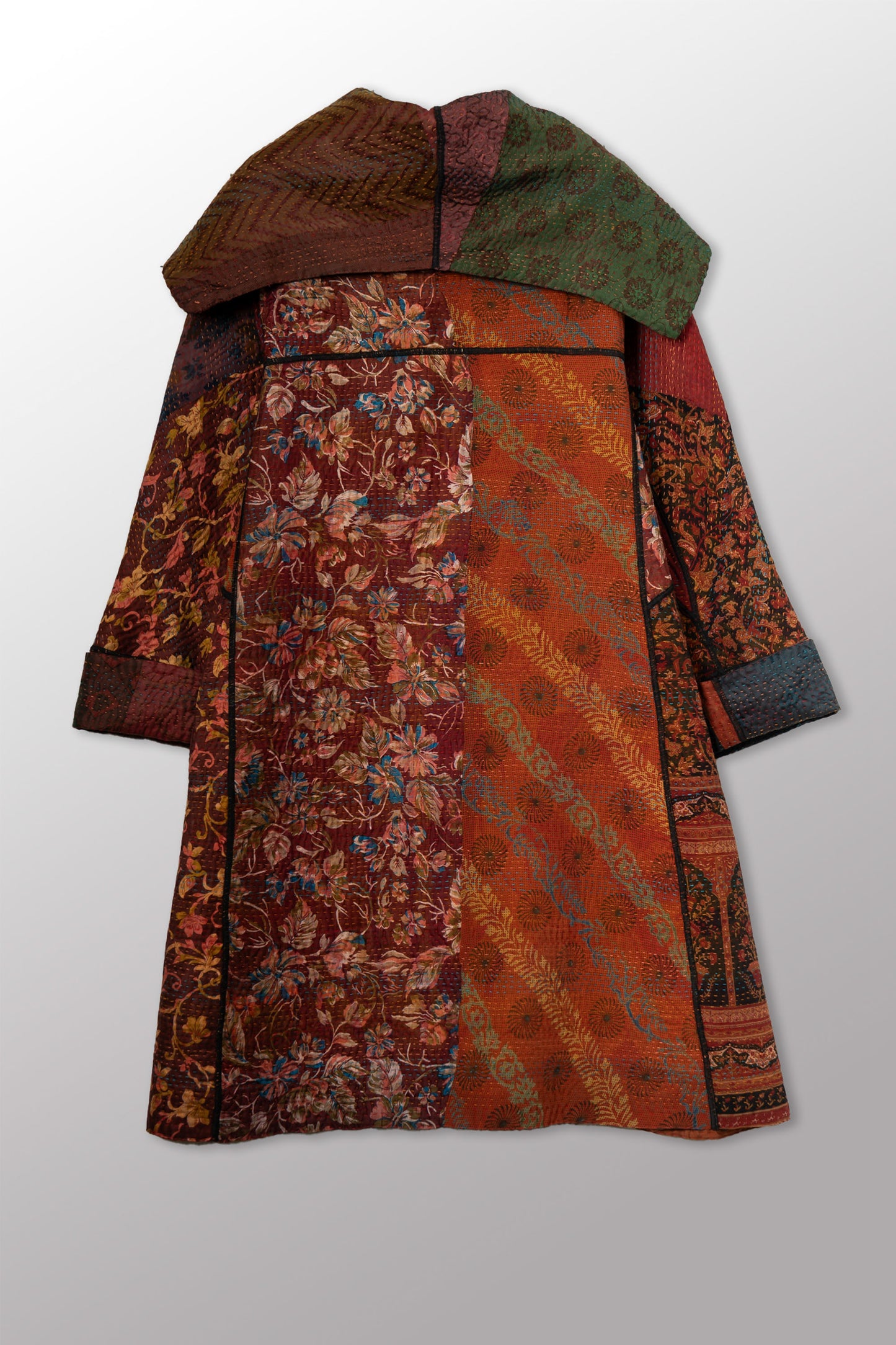 JACQUARD SILK KANTHA A-LINE COAT - js4309-cbrn002a -
