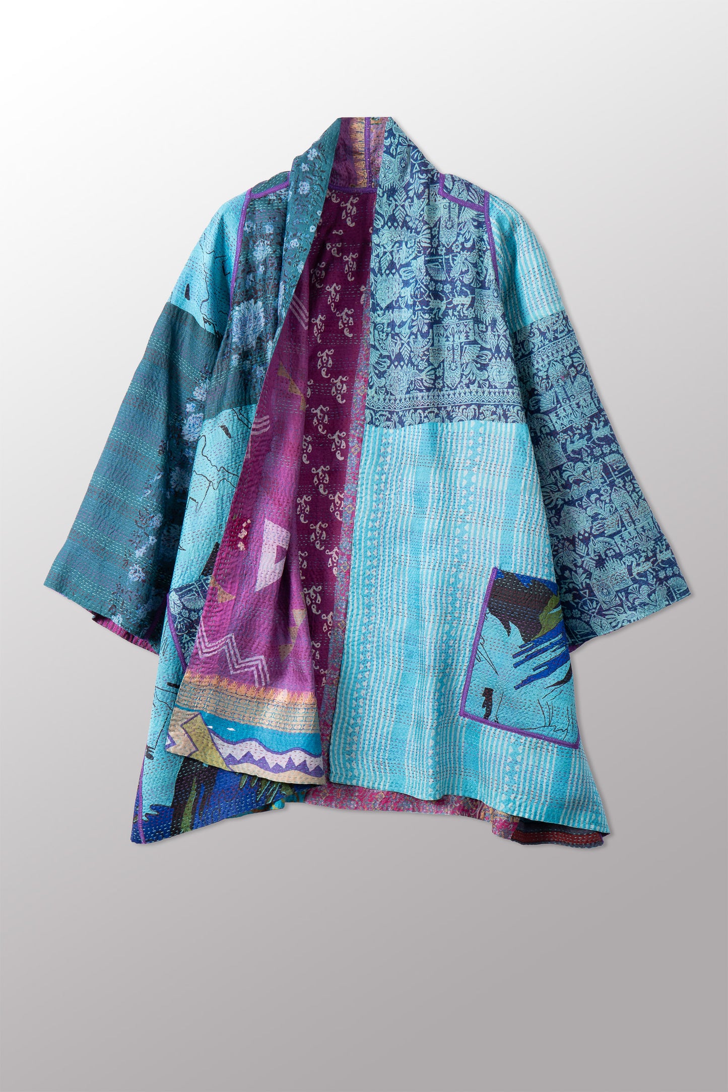 VINTAGE SILK KANTHA A-LINE JKT - sv2003-0391a -