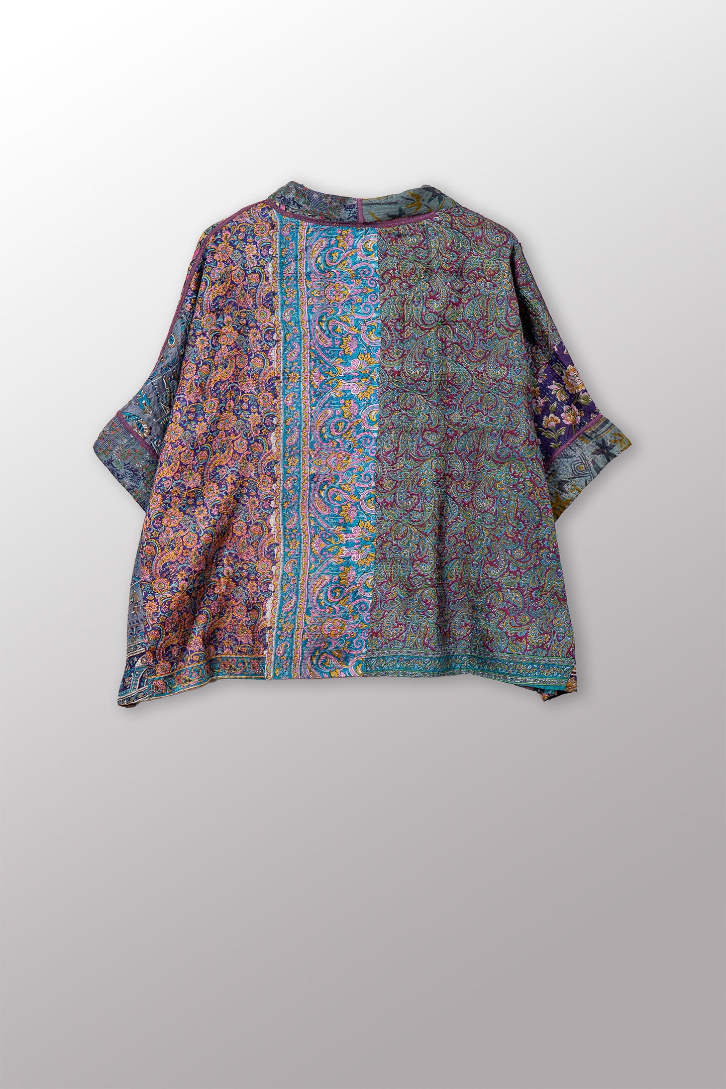 VINTAGE SILK KANTHA MINI PONCHO - sv2060-0012a -